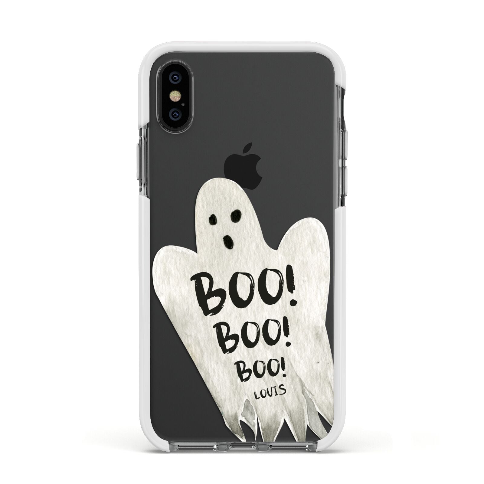 Boo Ghost Custom Apple iPhone Xs Impact Case White Edge on Black Phone