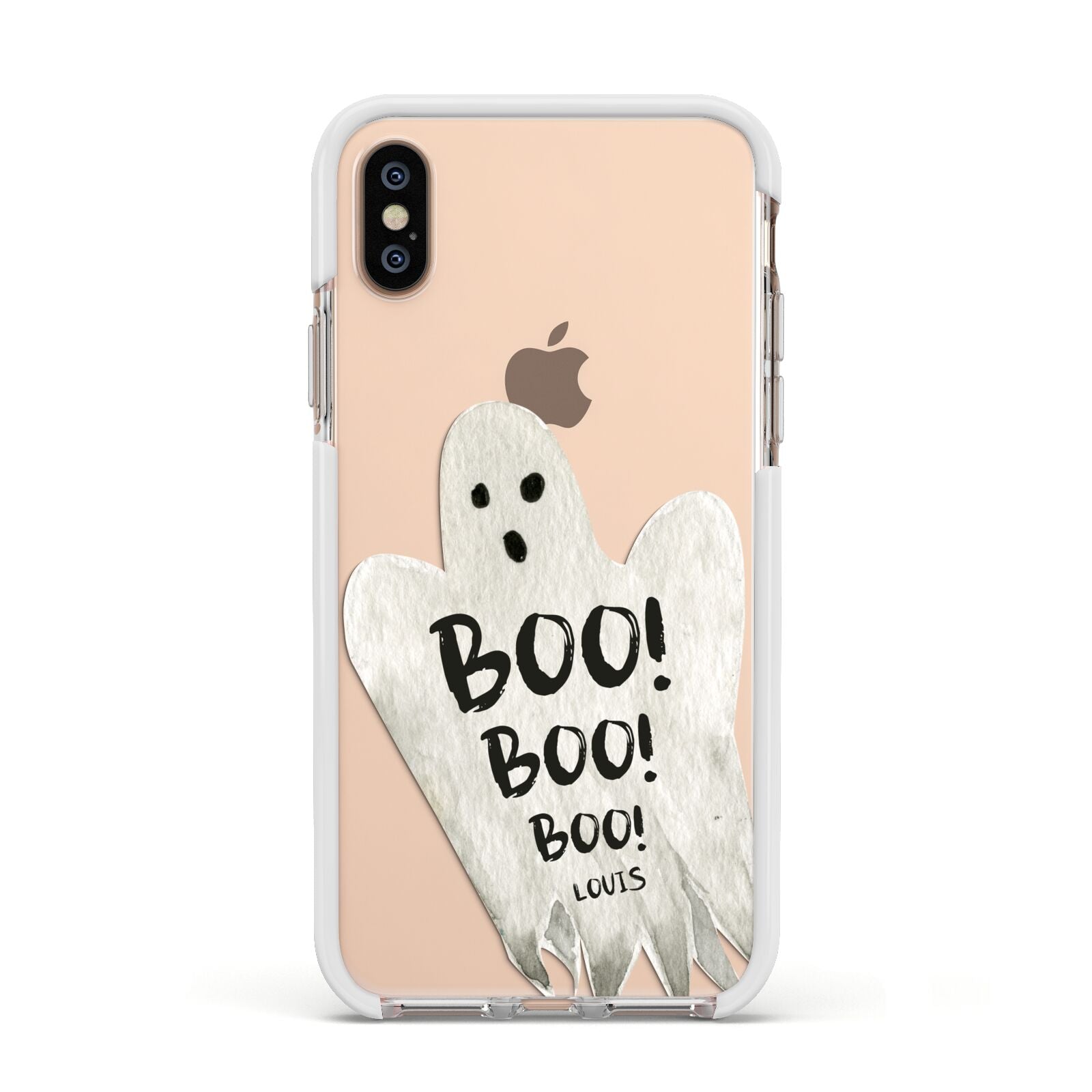 Boo Ghost Custom Apple iPhone Xs Impact Case White Edge on Gold Phone