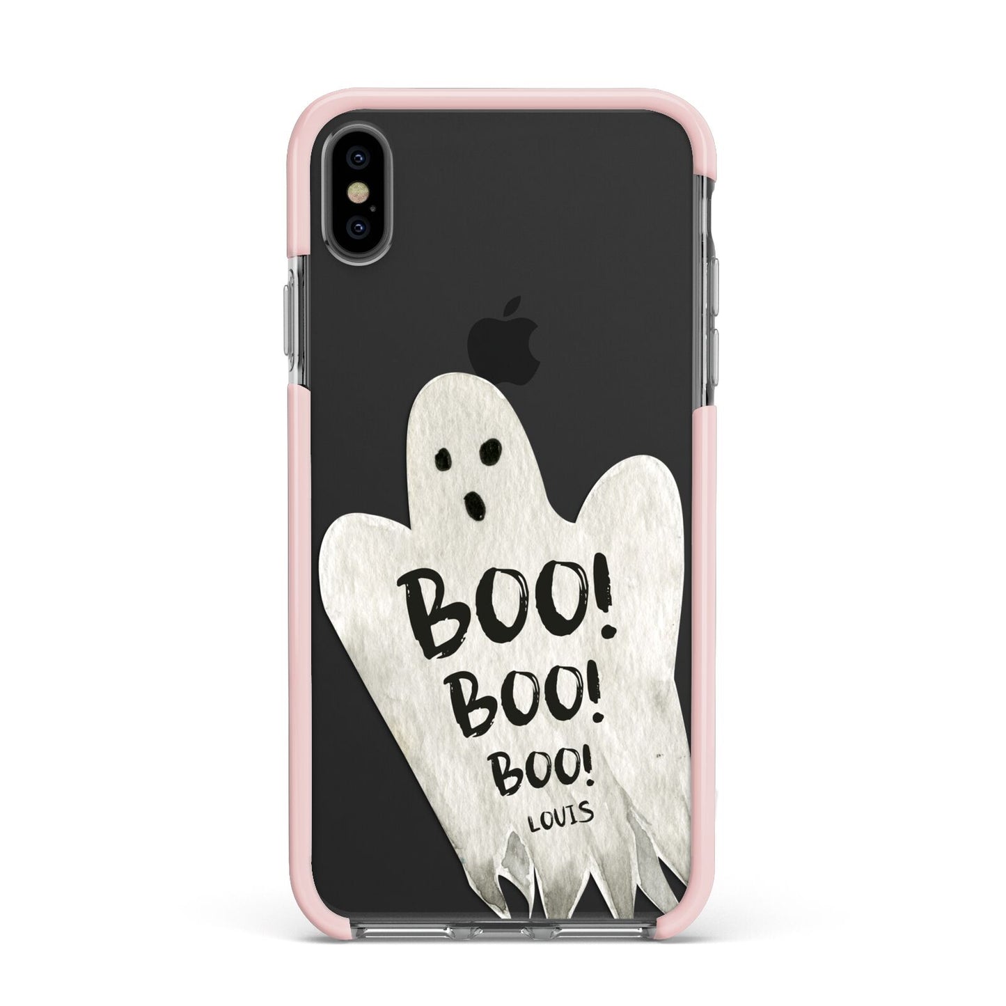 Boo Ghost Custom Apple iPhone Xs Max Impact Case Pink Edge on Black Phone