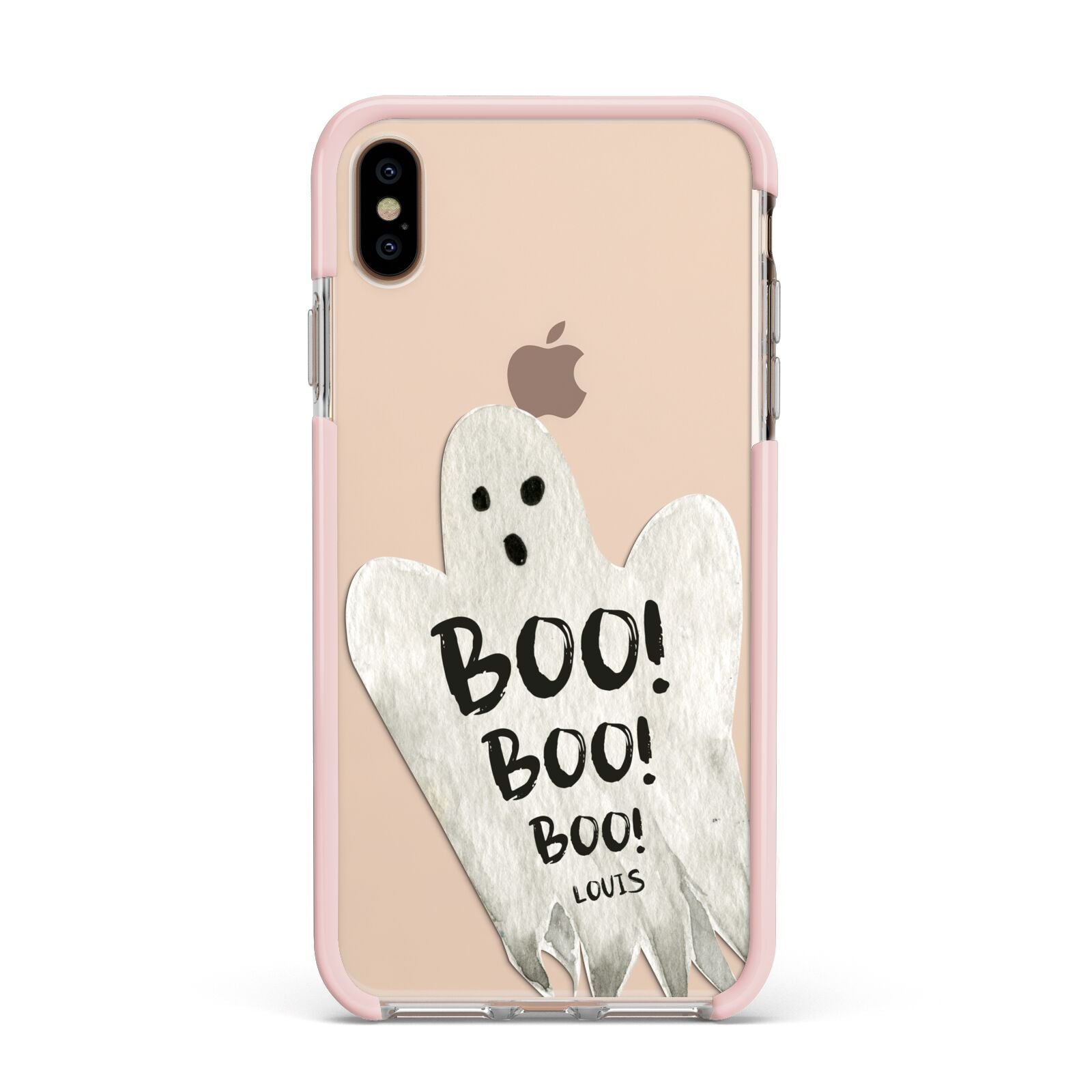 Boo Ghost Custom Apple iPhone Xs Max Impact Case Pink Edge on Gold Phone