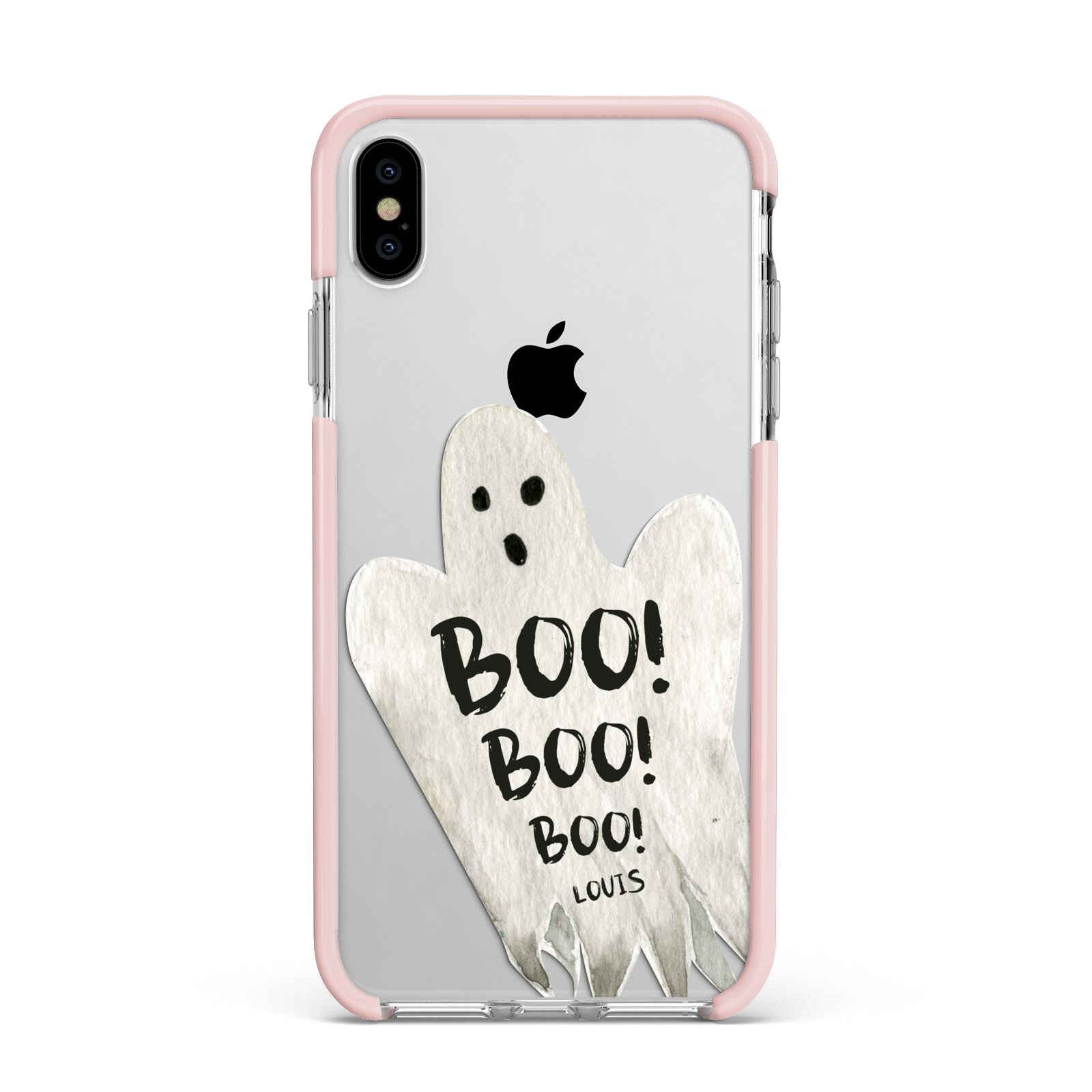 Boo Ghost Custom Apple iPhone Xs Max Impact Case Pink Edge on Silver Phone