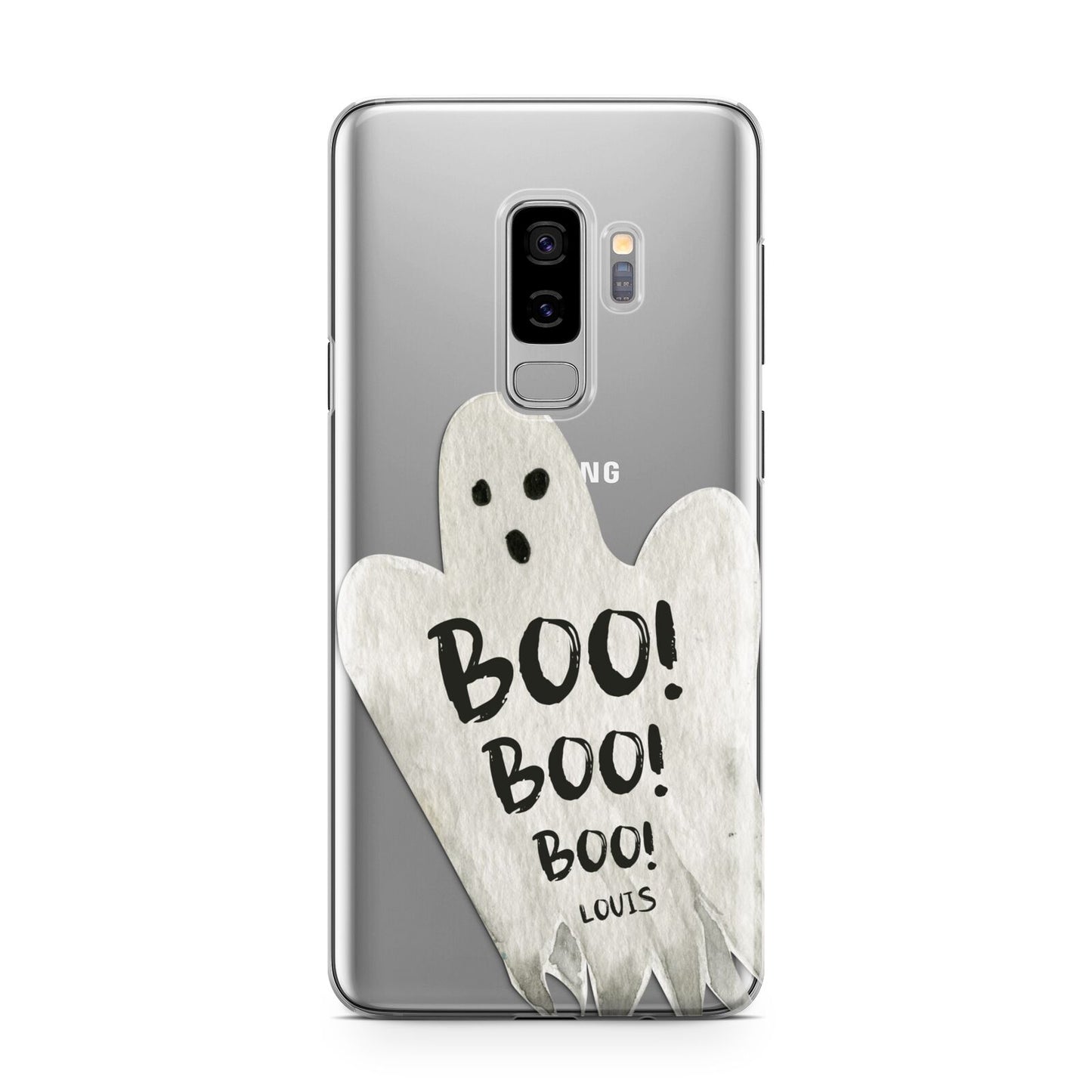 Boo Ghost Custom Samsung Galaxy S9 Plus Case on Silver phone