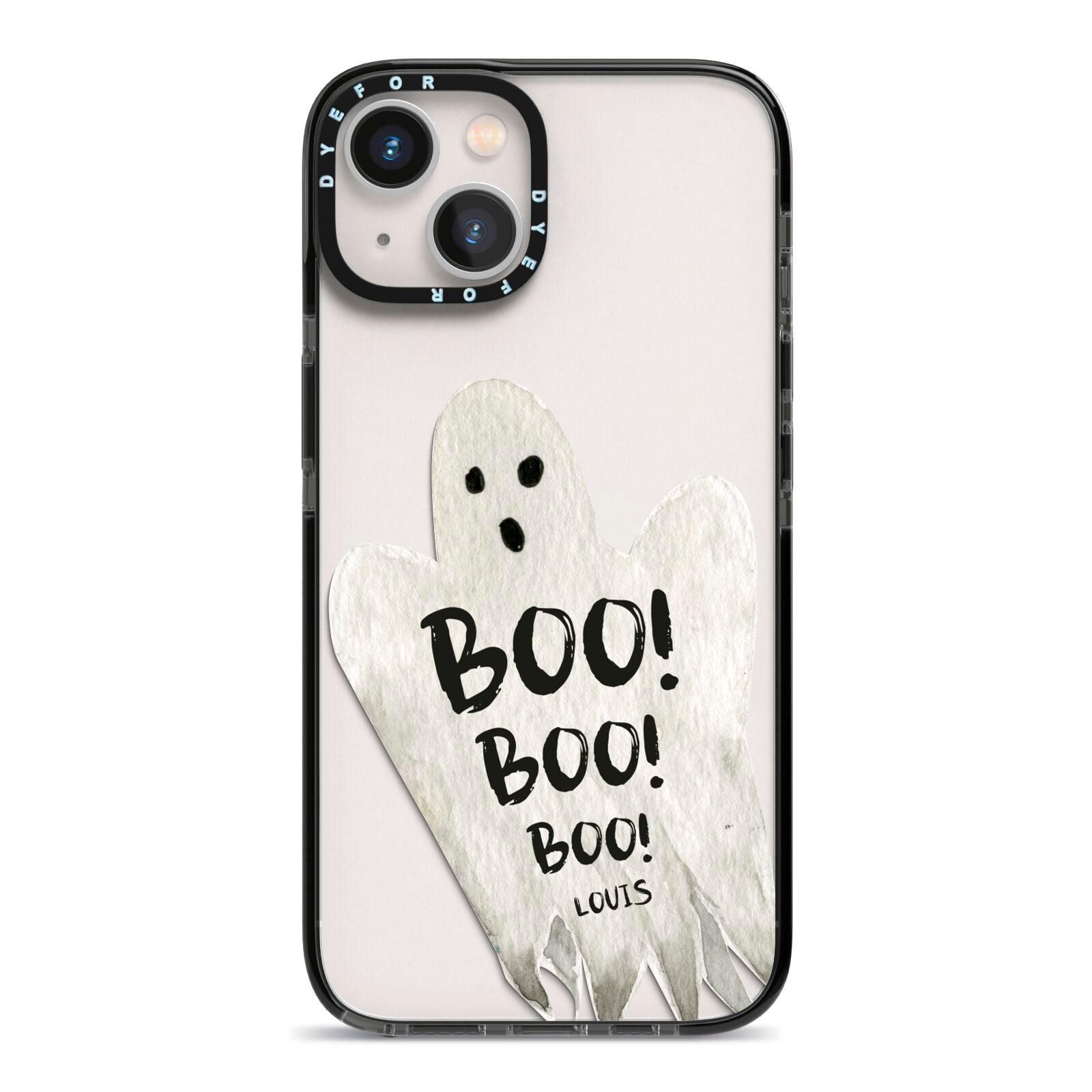 Boo Ghost Custom iPhone 13 Black Impact Case on Silver phone