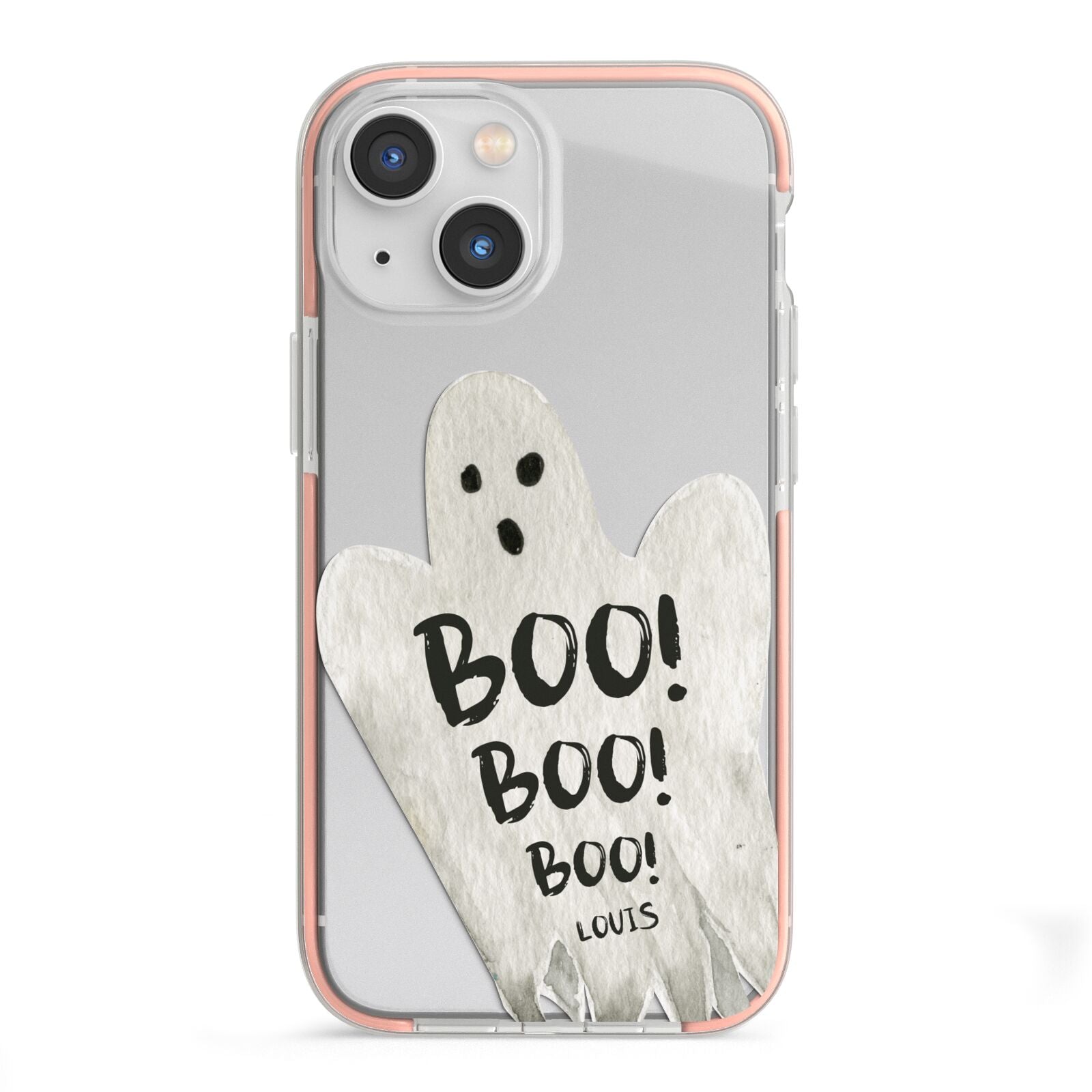 Boo Ghost Custom iPhone 13 Mini TPU Impact Case with Pink Edges