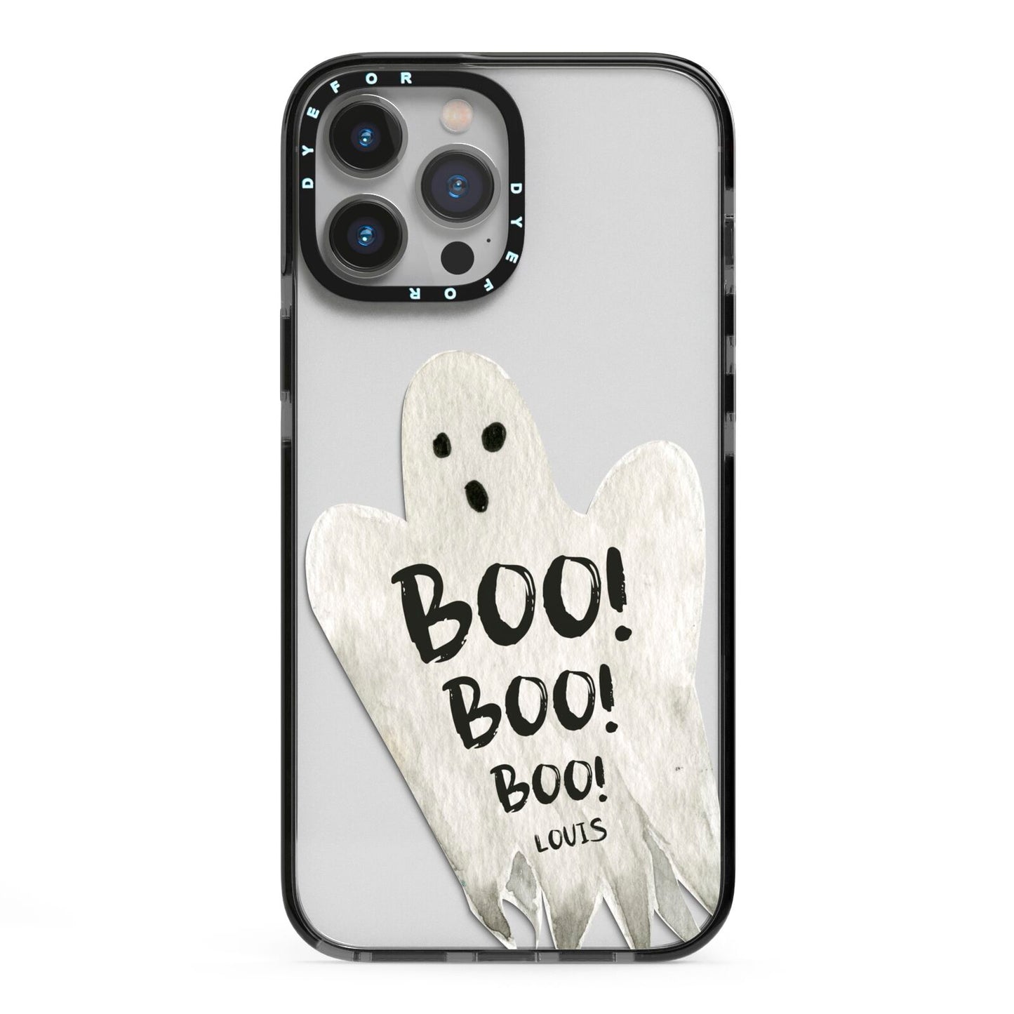 Boo Ghost Custom iPhone 13 Pro Max Black Impact Case on Silver phone