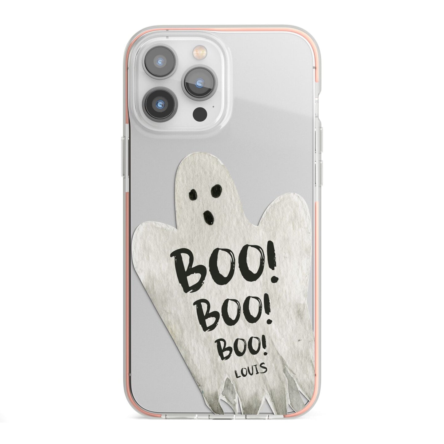 Boo Ghost Custom iPhone 13 Pro Max TPU Impact Case with Pink Edges