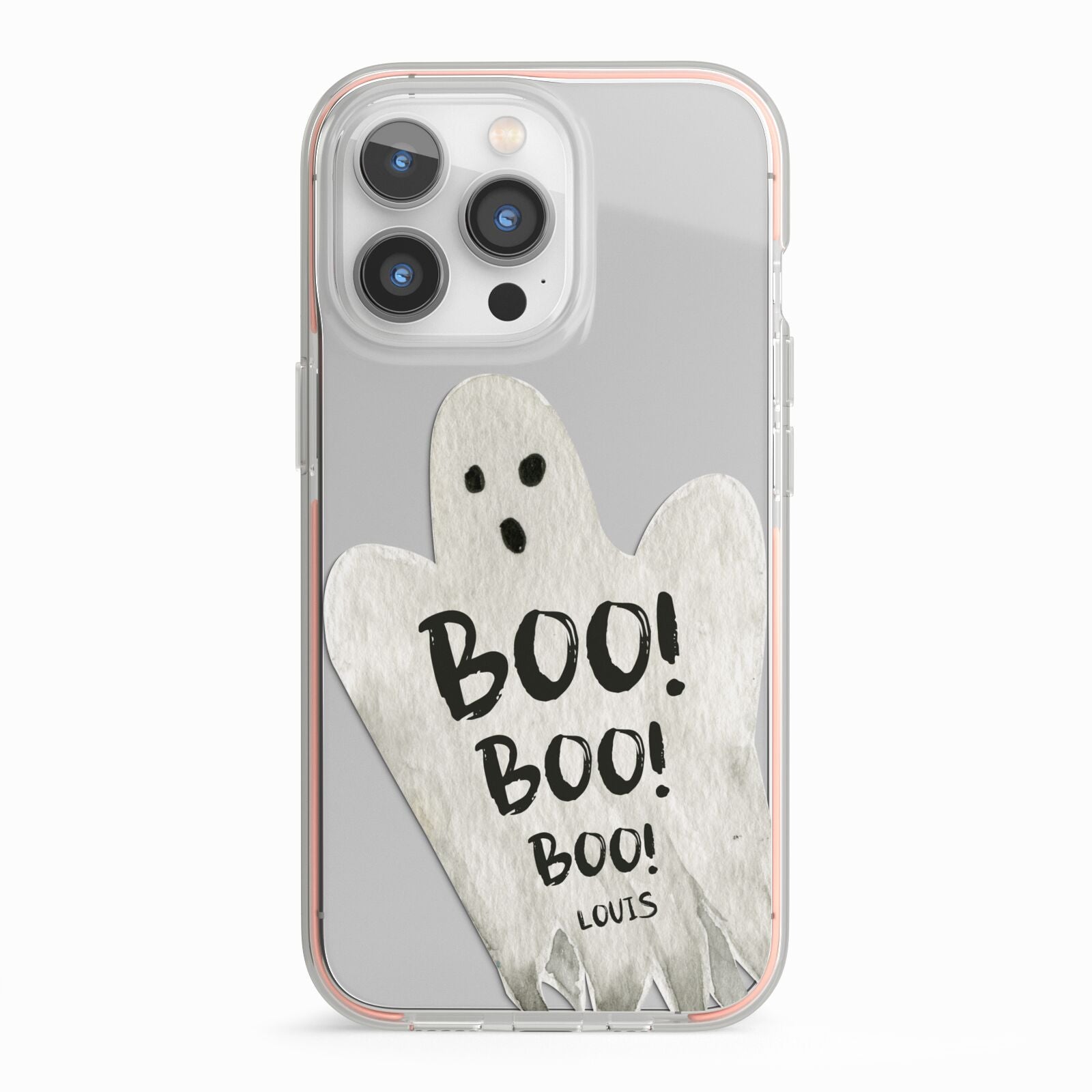 Boo Ghost Custom iPhone 13 Pro TPU Impact Case with Pink Edges