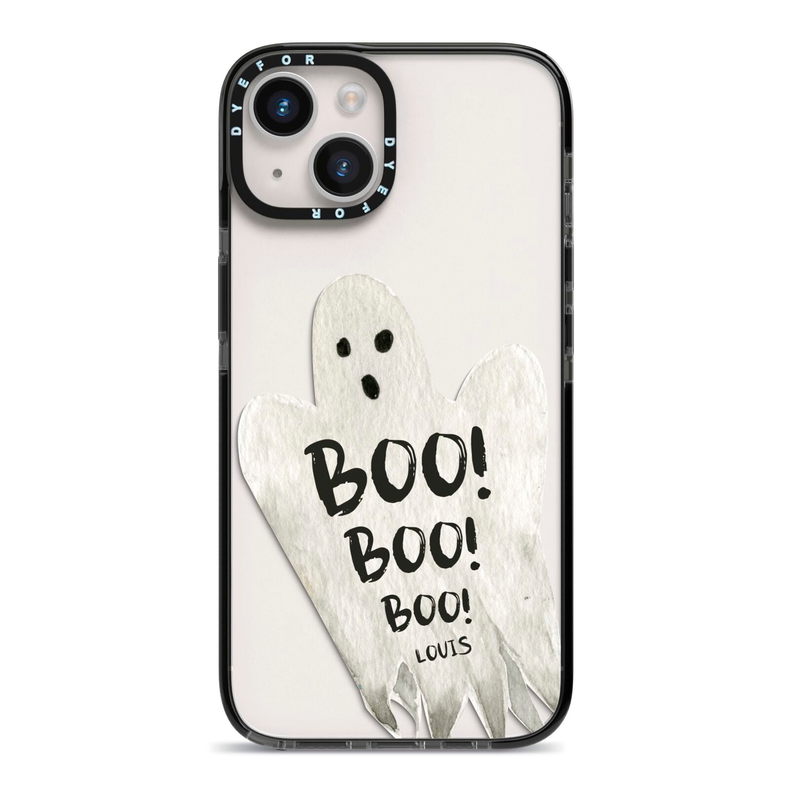 Boo Ghost Custom iPhone 14 Black Impact Case on Silver phone