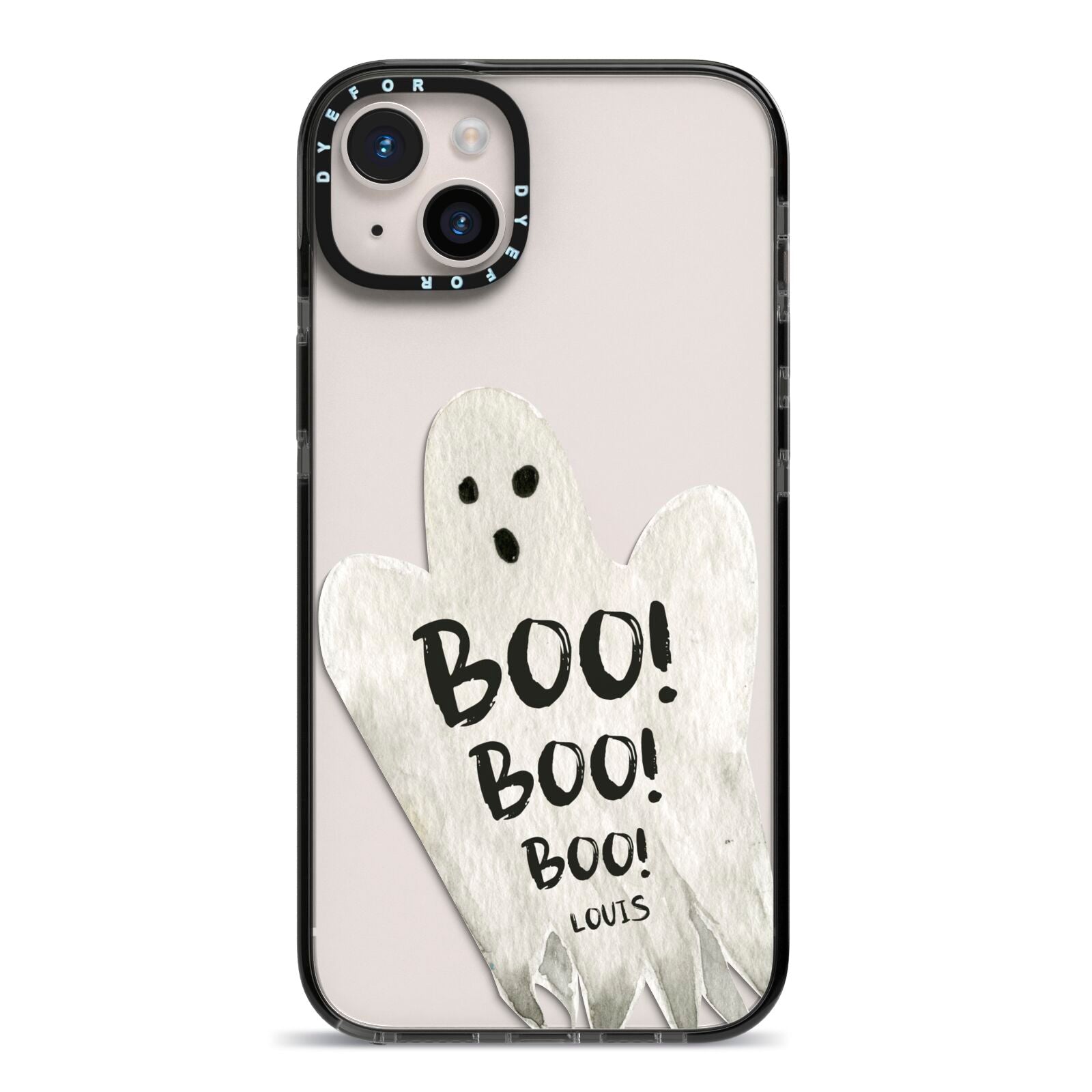 Boo Ghost Custom iPhone 14 Plus Black Impact Case on Silver phone