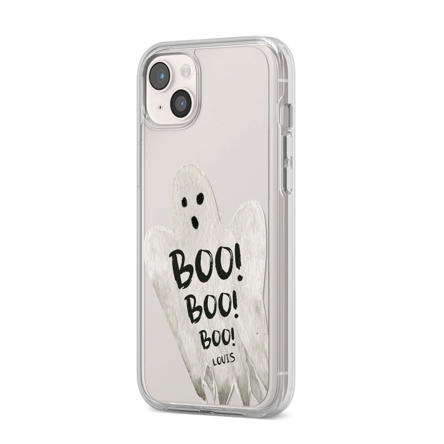 Boo Ghost Custom iPhone 14 Plus Clear Tough Case Starlight Angled Image
