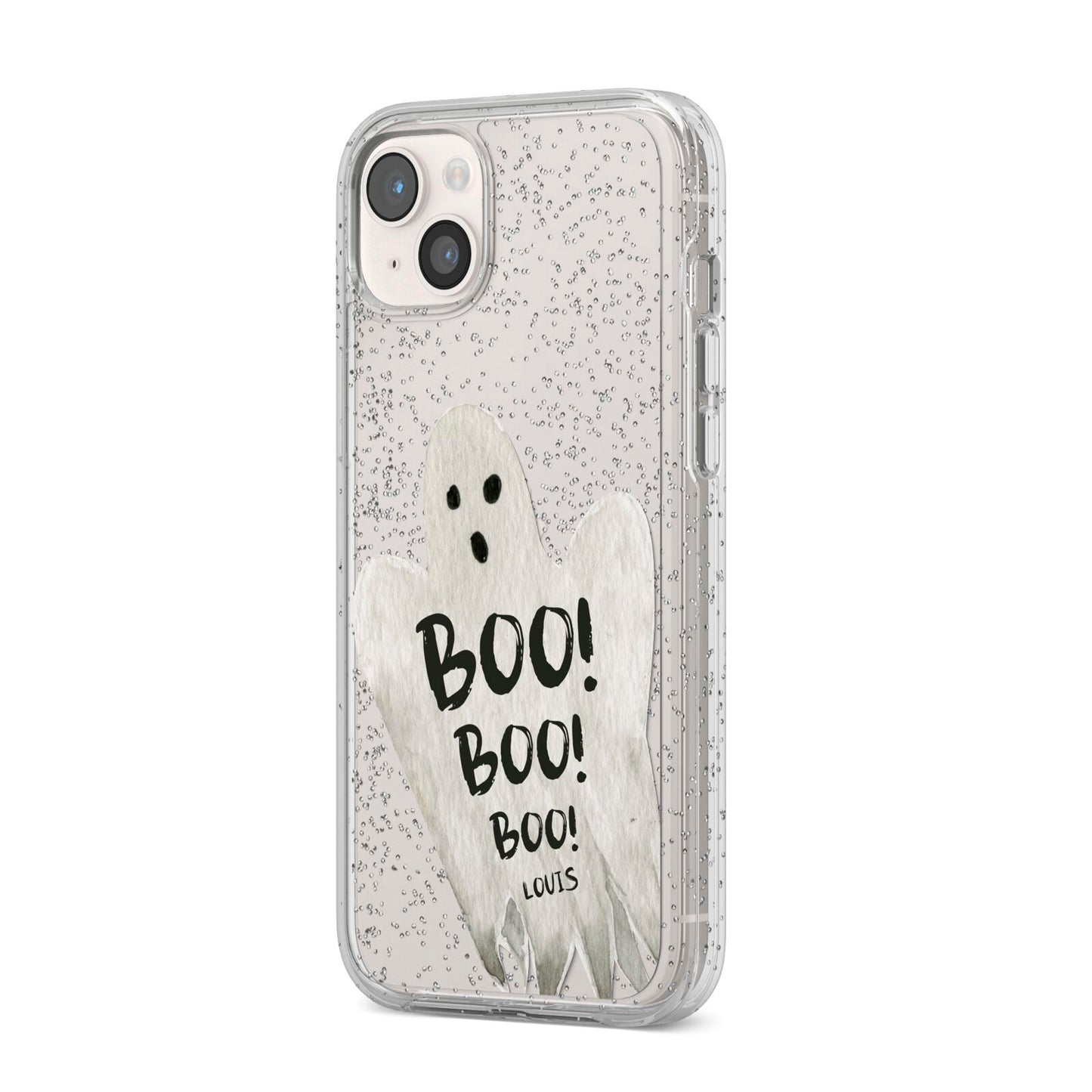 Boo Ghost Custom iPhone 14 Plus Glitter Tough Case Starlight Angled Image
