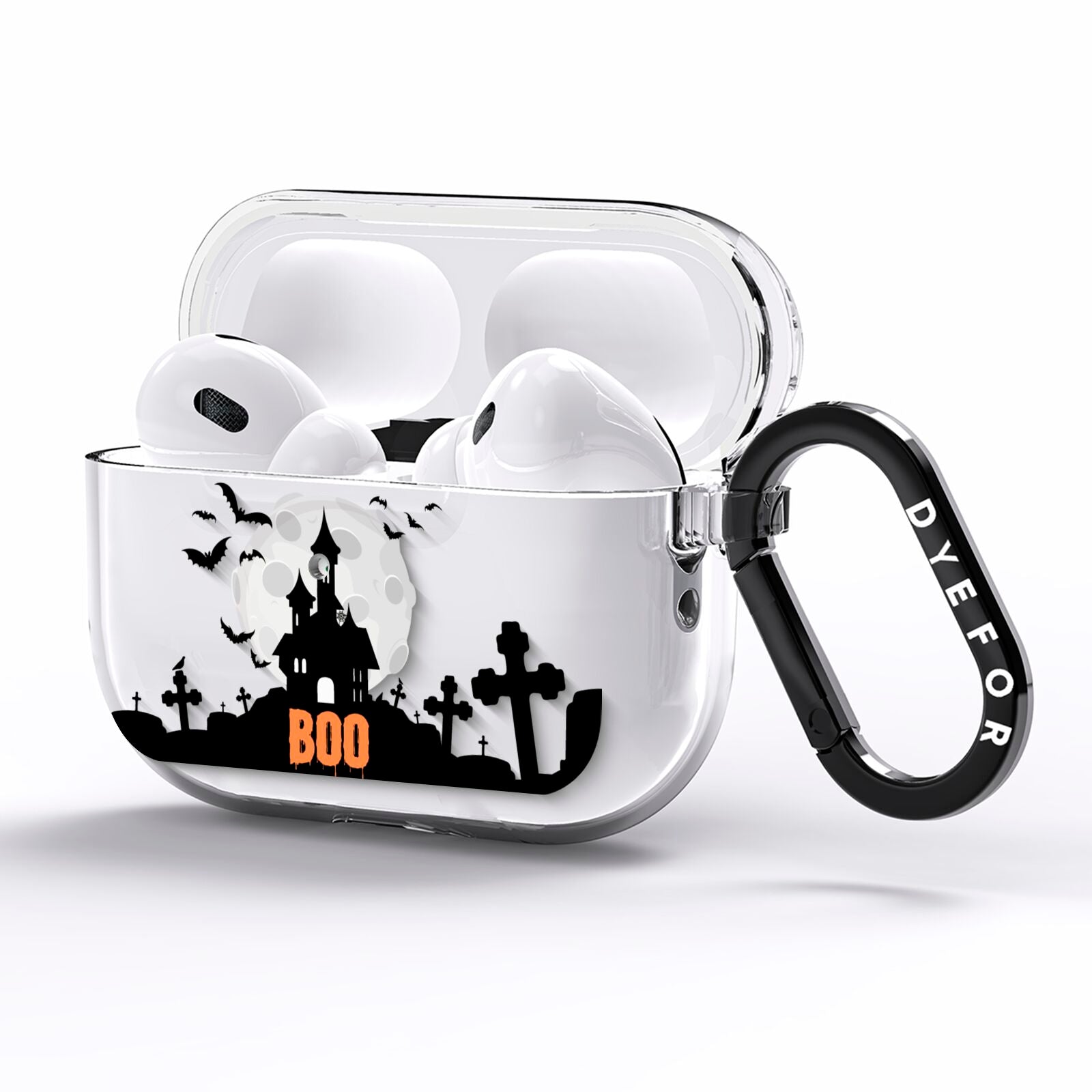 Boo Gothic Black Halloween AirPods Pro Clear Case Side Image
