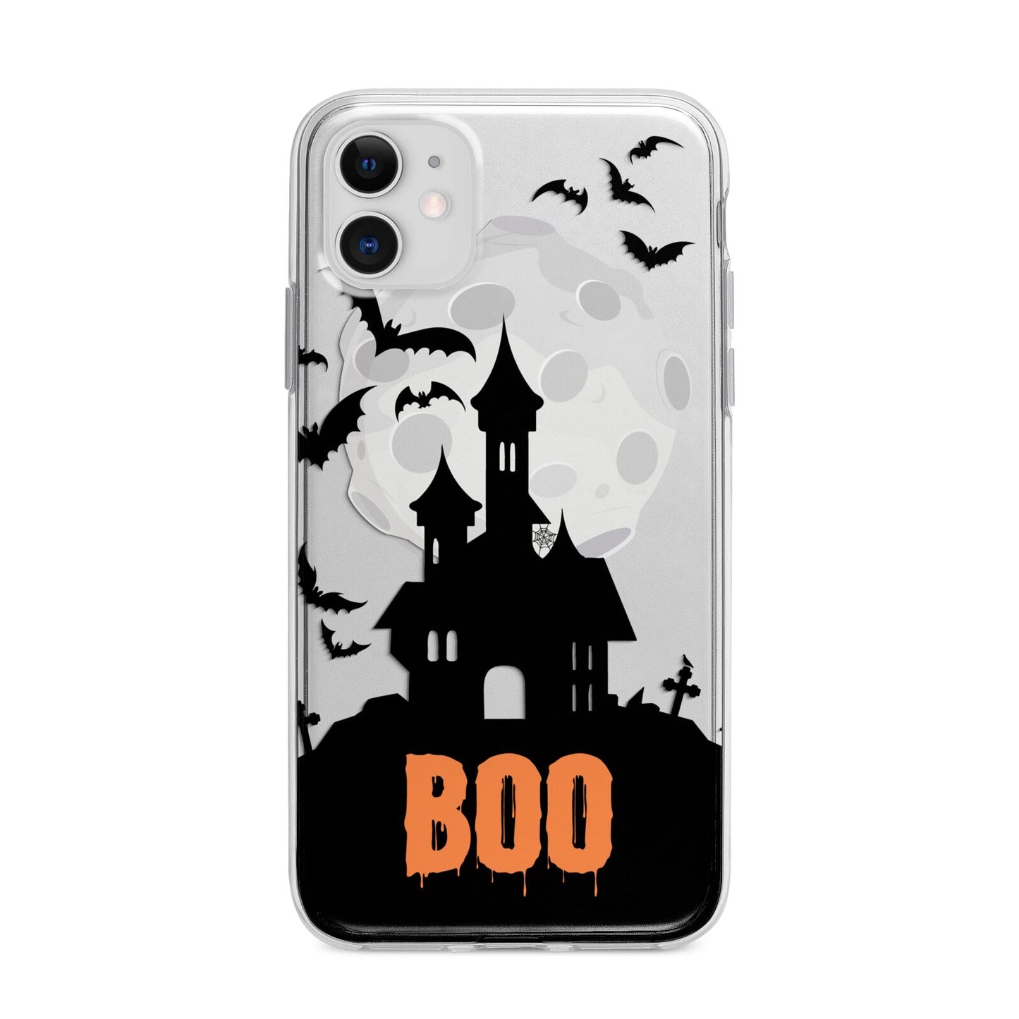 Boo Gothic Black Halloween Apple iPhone 11 in White with Bumper Case