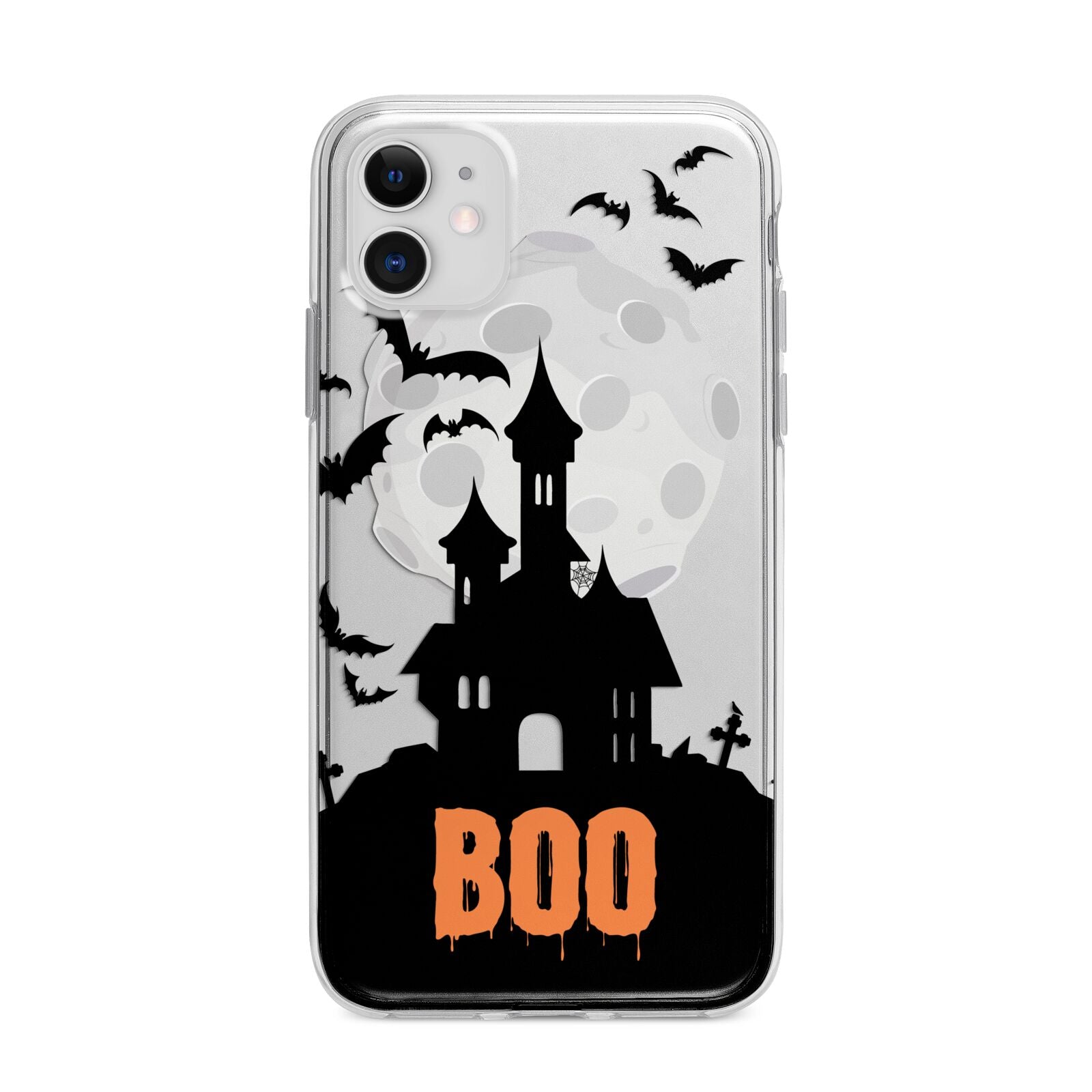 Boo Gothic Black Halloween Apple iPhone 11 in White with Bumper Case