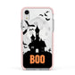 Boo Gothic Black Halloween Apple iPhone XR Impact Case Pink Edge on Silver Phone