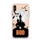 Boo Gothic Black Halloween Apple iPhone Xs Impact Case Pink Edge on Gold Phone