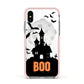 Boo Gothic Black Halloween Apple iPhone Xs Impact Case Pink Edge on Silver Phone