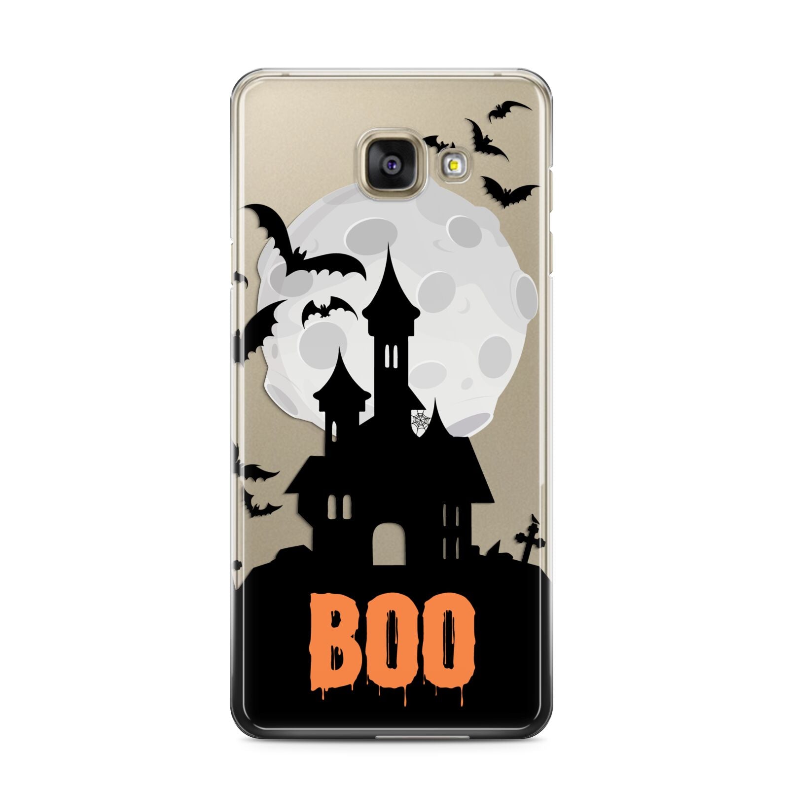 Boo Gothic Black Halloween Samsung Galaxy A3 2016 Case on gold phone