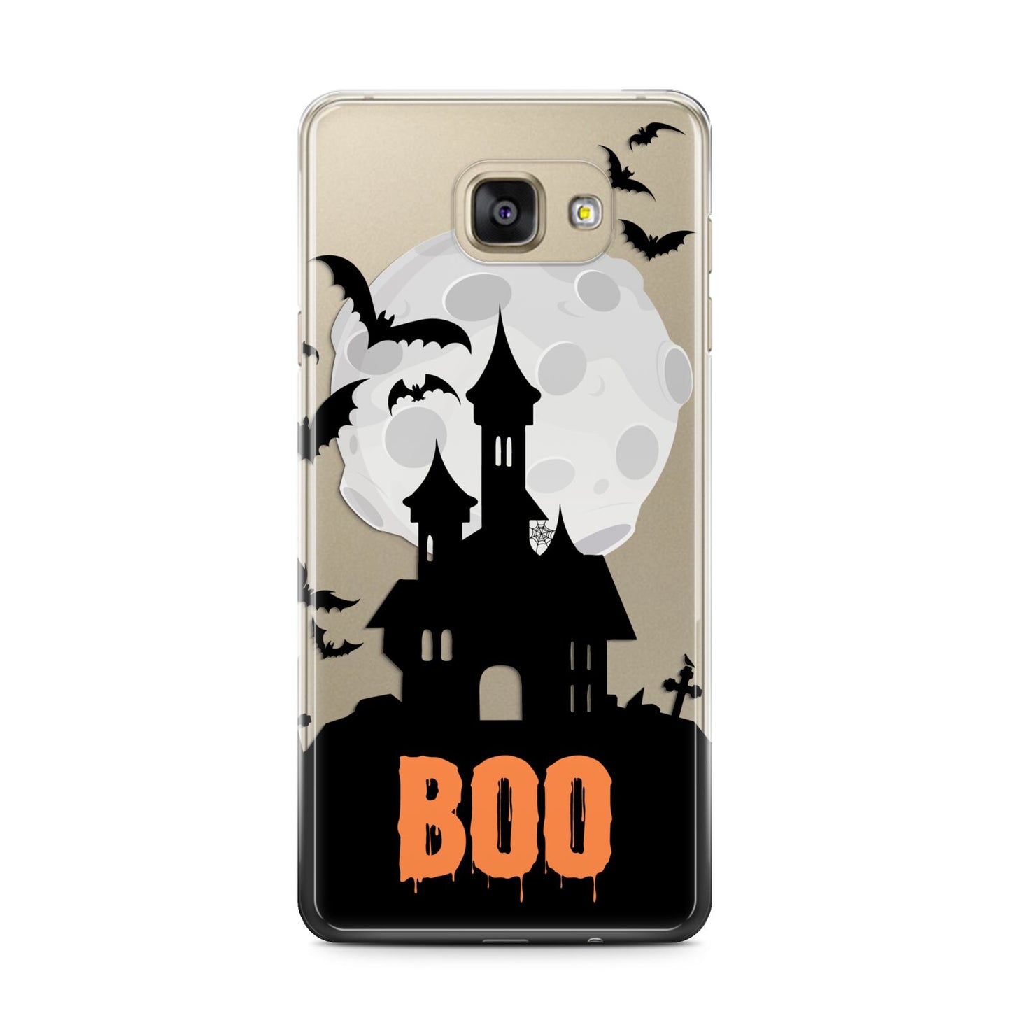 Boo Gothic Black Halloween Samsung Galaxy A7 2016 Case on gold phone