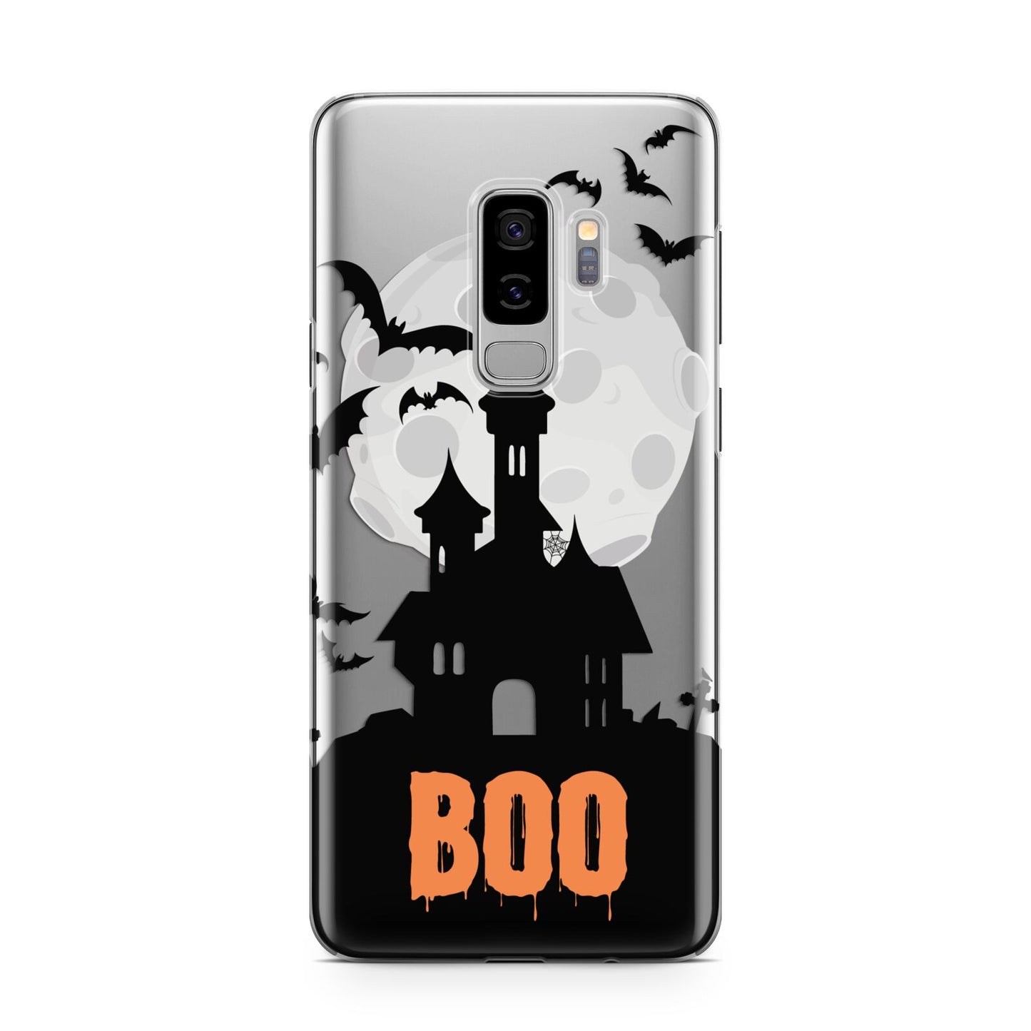 Boo Gothic Black Halloween Samsung Galaxy S9 Plus Case on Silver phone