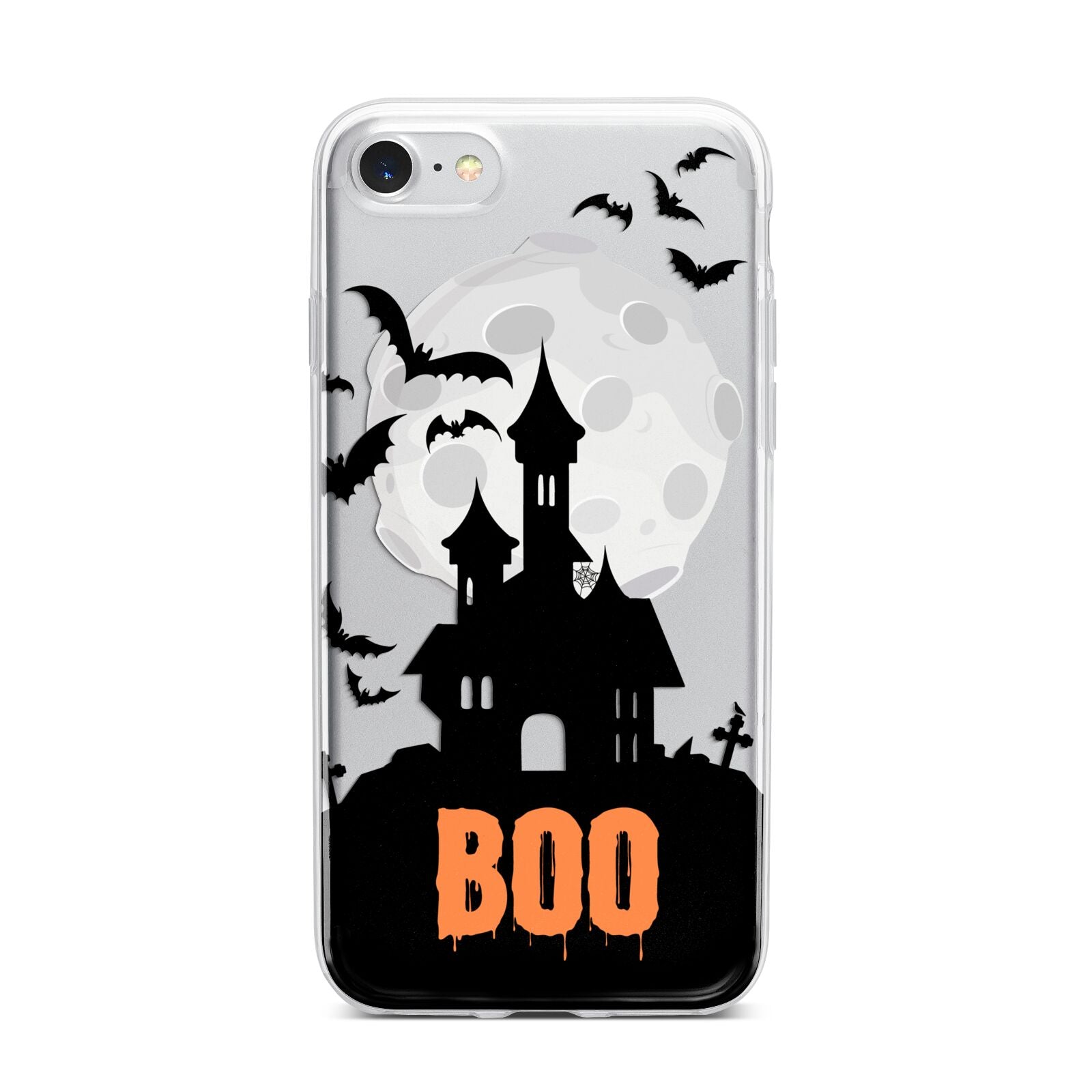Boo Gothic Black Halloween iPhone 7 Bumper Case on Silver iPhone