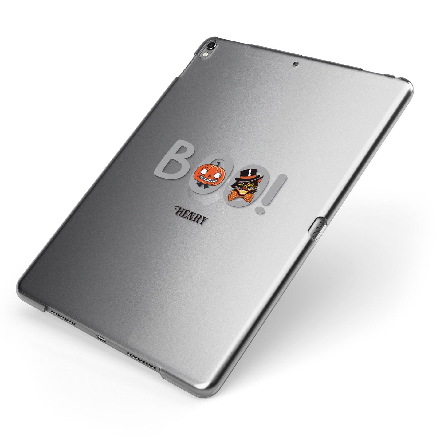 Boo Personalised Apple iPad Case on Grey iPad Side View