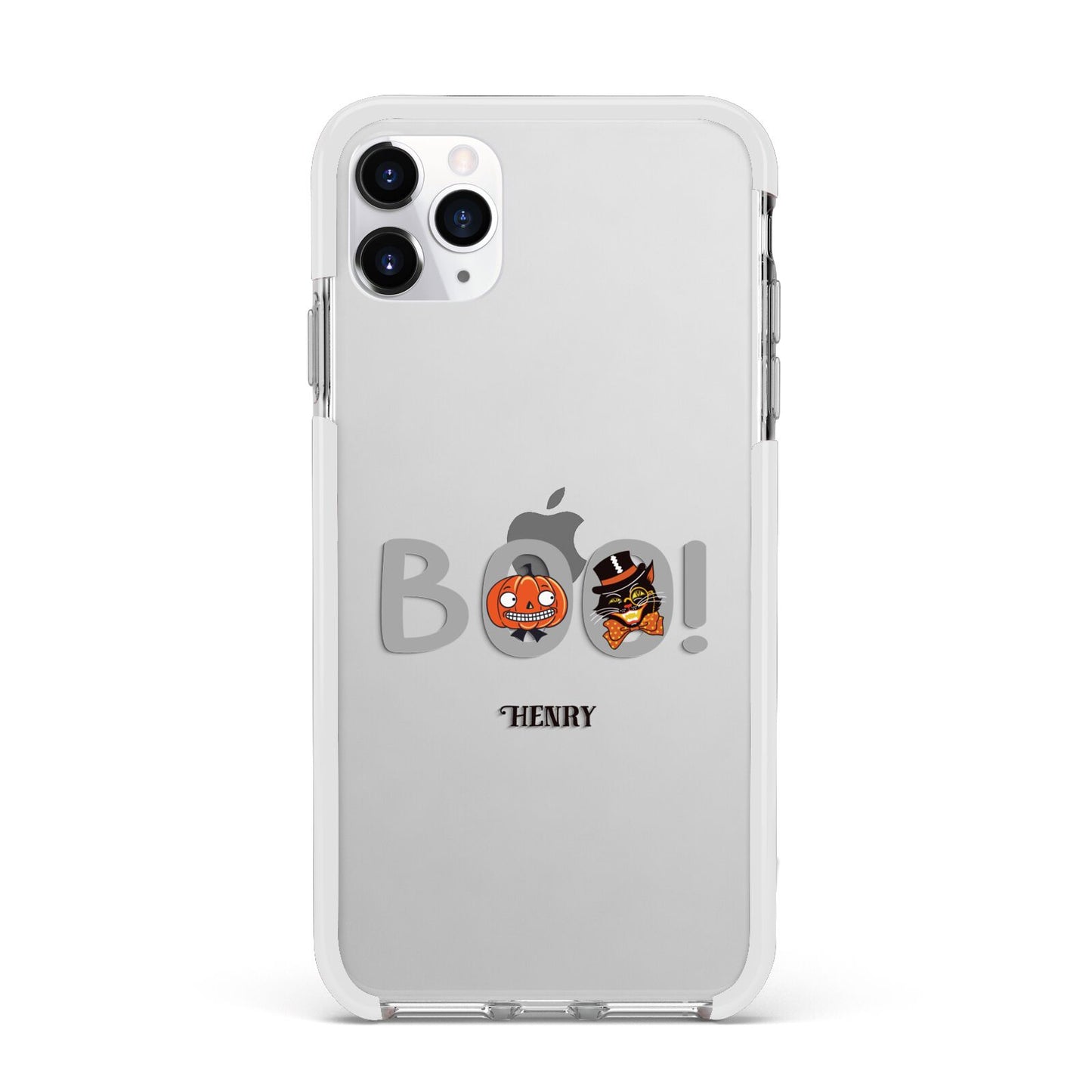 Boo Personalised Apple iPhone 11 Pro Max in Silver with White Impact Case