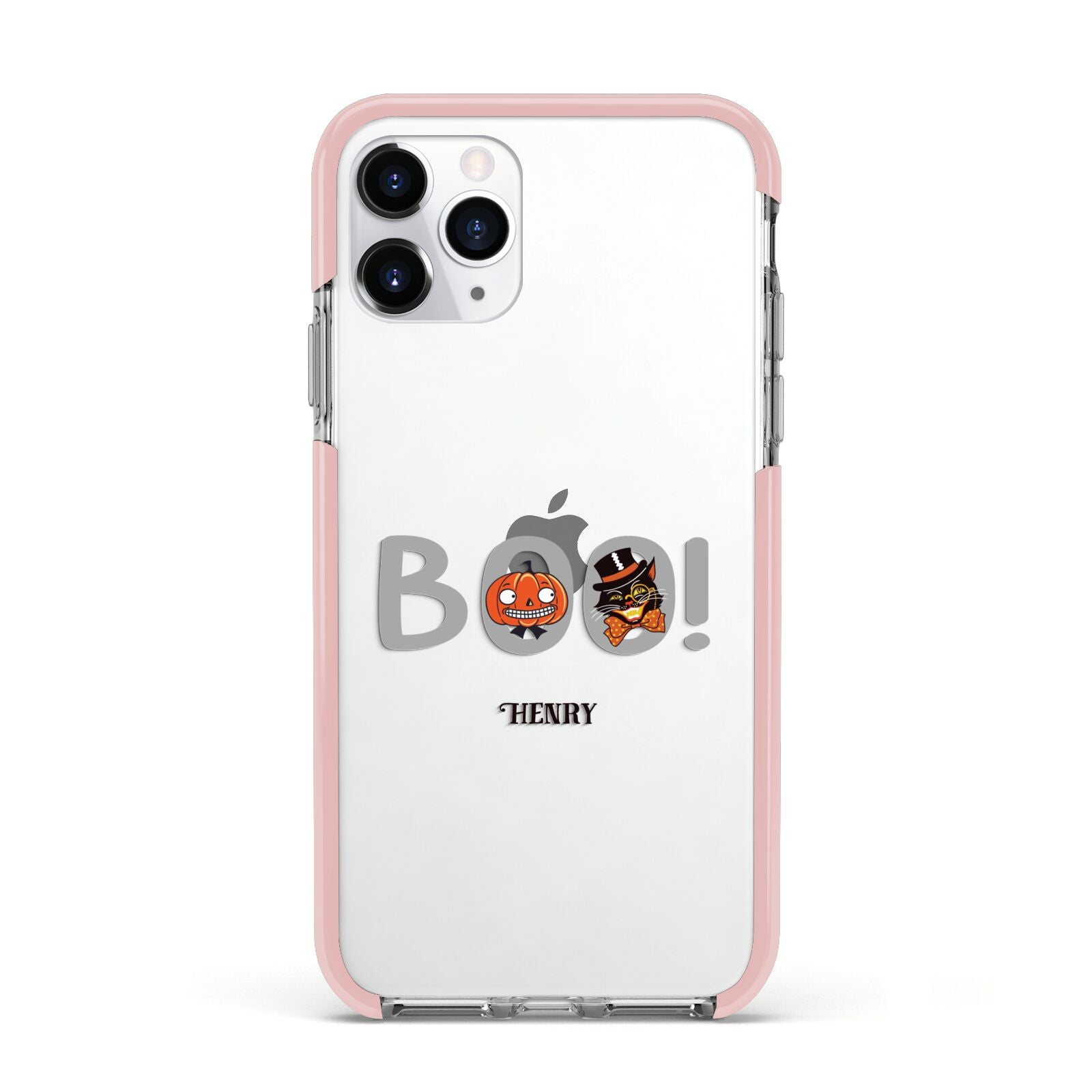 Boo Personalised Apple iPhone 11 Pro in Silver with Pink Impact Case