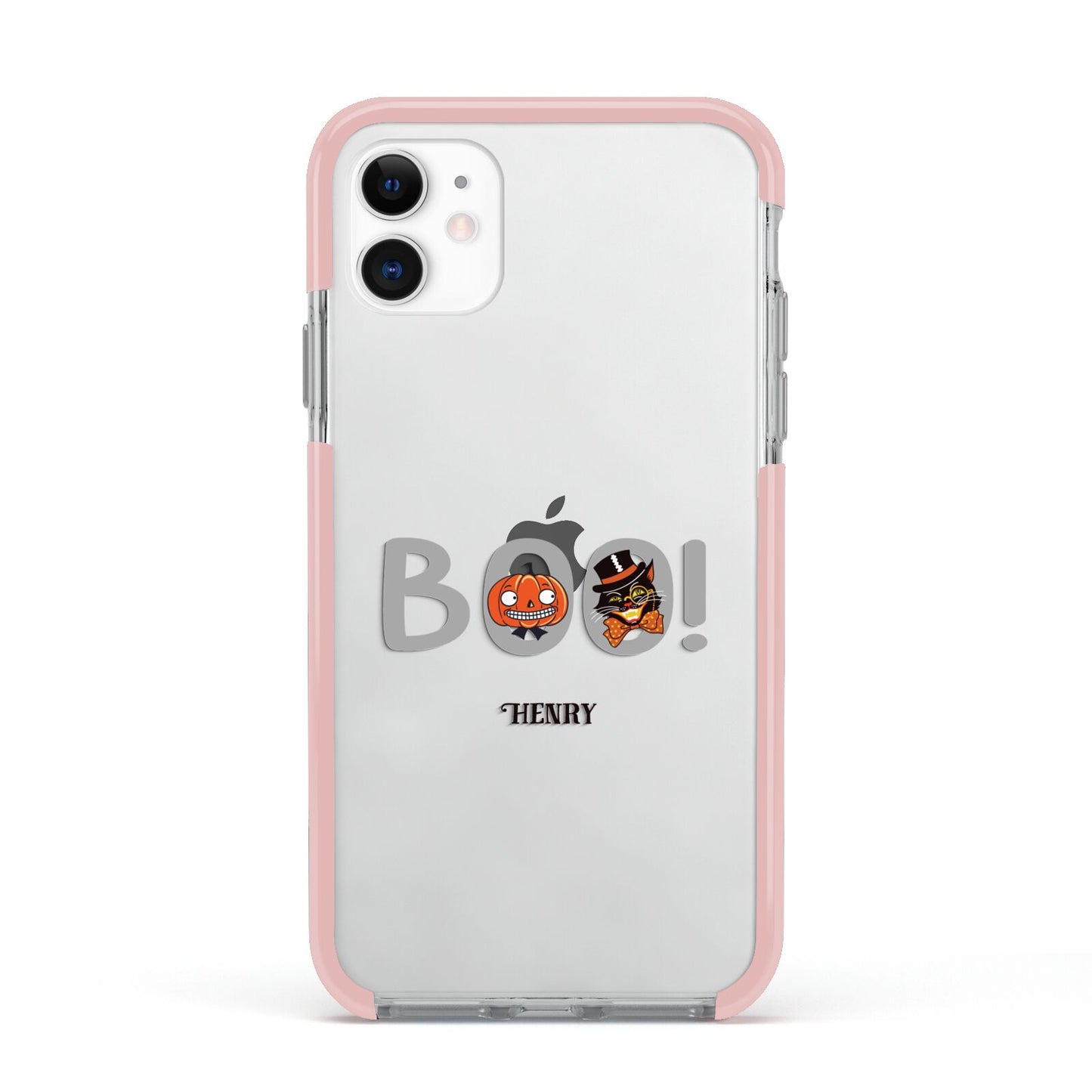 Boo Personalised Apple iPhone 11 in White with Pink Impact Case