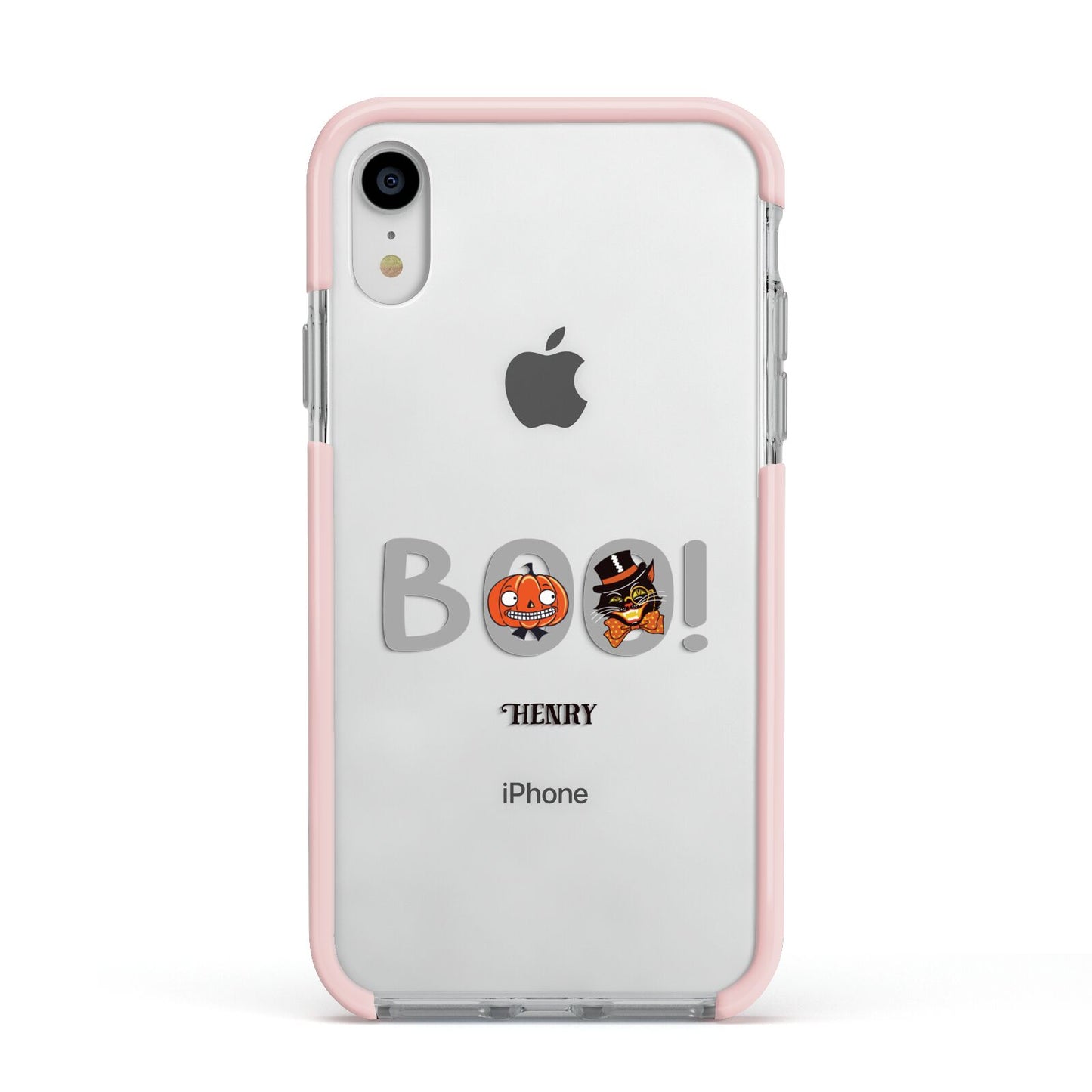 Boo Personalised Apple iPhone XR Impact Case Pink Edge on Silver Phone