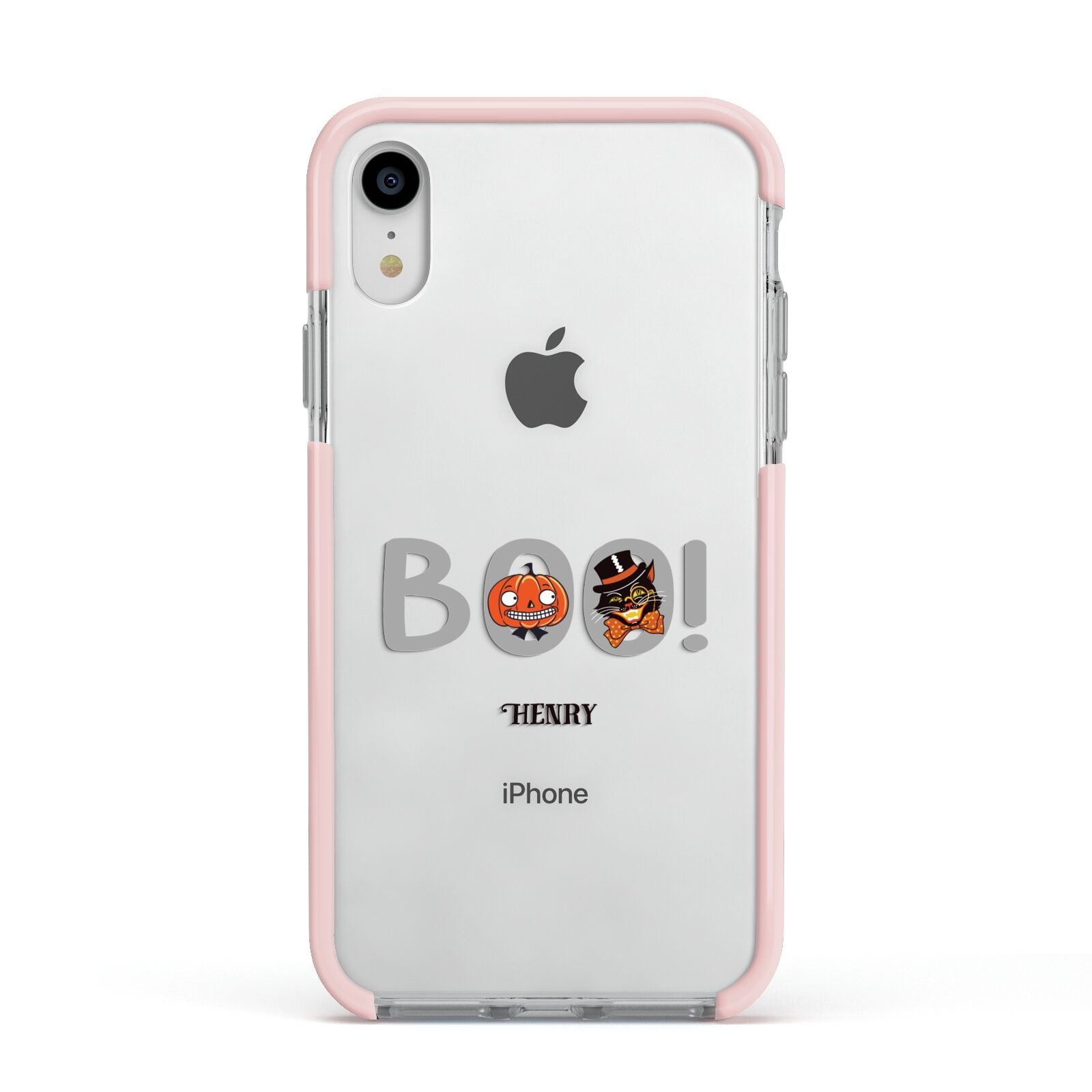 Boo Personalised Apple iPhone XR Impact Case Pink Edge on Silver Phone