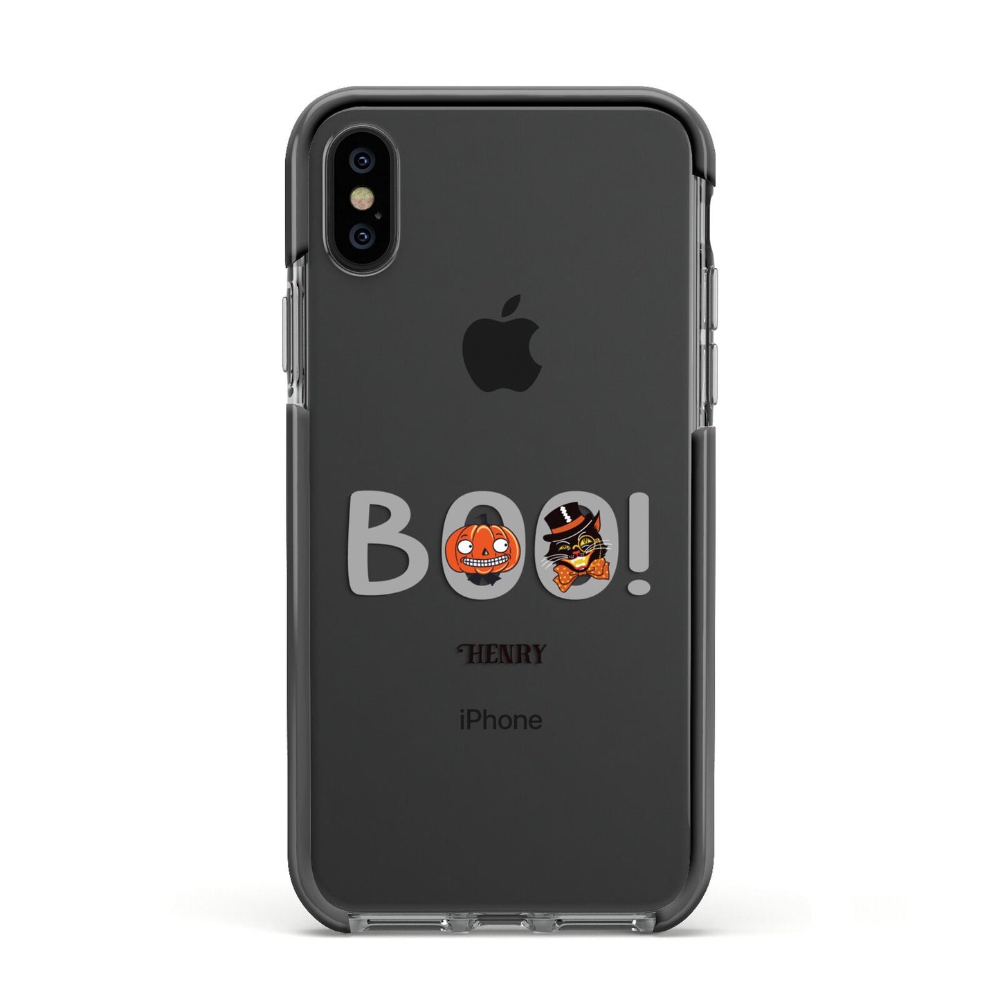 Boo Personalised Apple iPhone Xs Impact Case Black Edge on Black Phone
