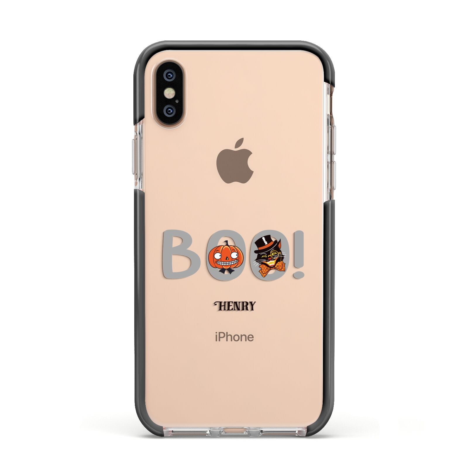 Boo Personalised Apple iPhone Xs Impact Case Black Edge on Gold Phone