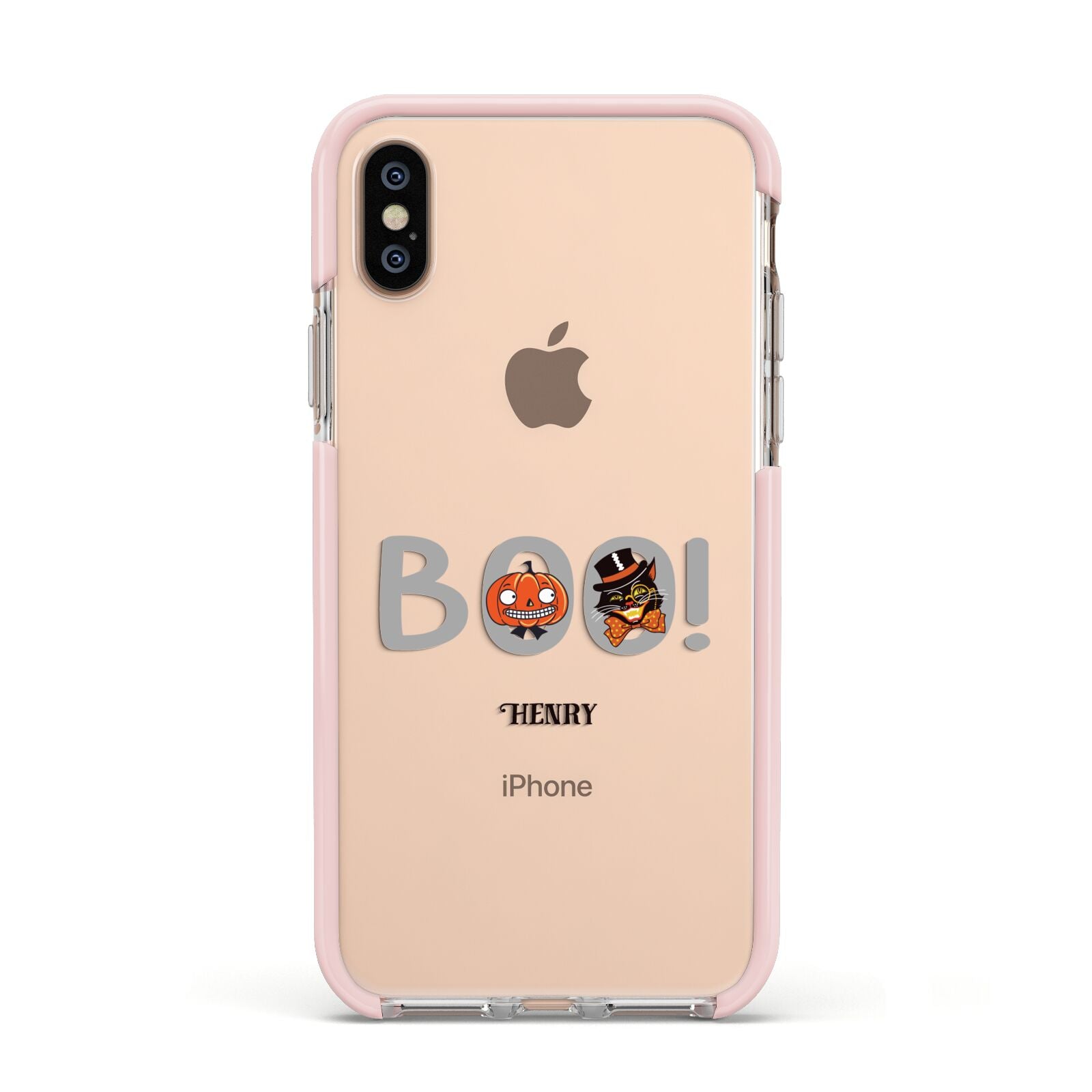 Boo Personalised Apple iPhone Xs Impact Case Pink Edge on Gold Phone
