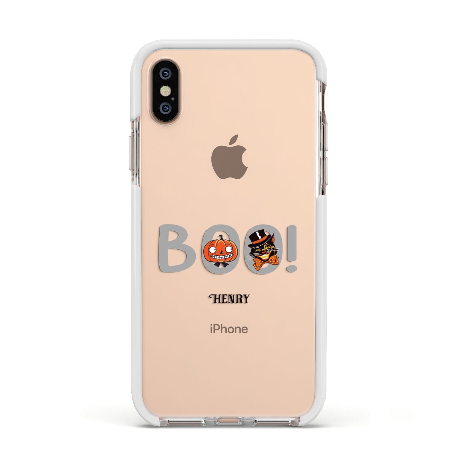 Boo Personalised Apple iPhone Xs Impact Case White Edge on Gold Phone