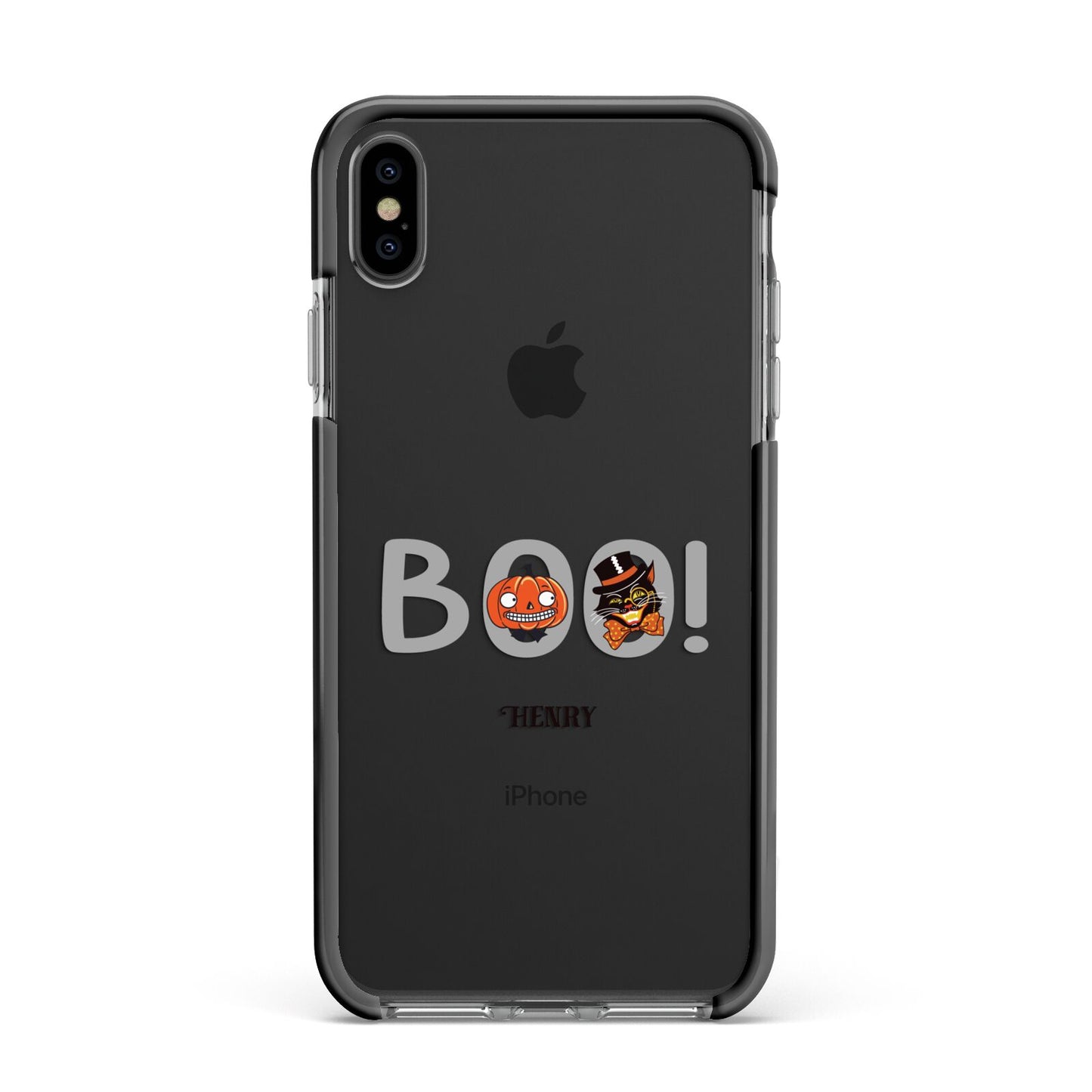 Boo Personalised Apple iPhone Xs Max Impact Case Black Edge on Black Phone