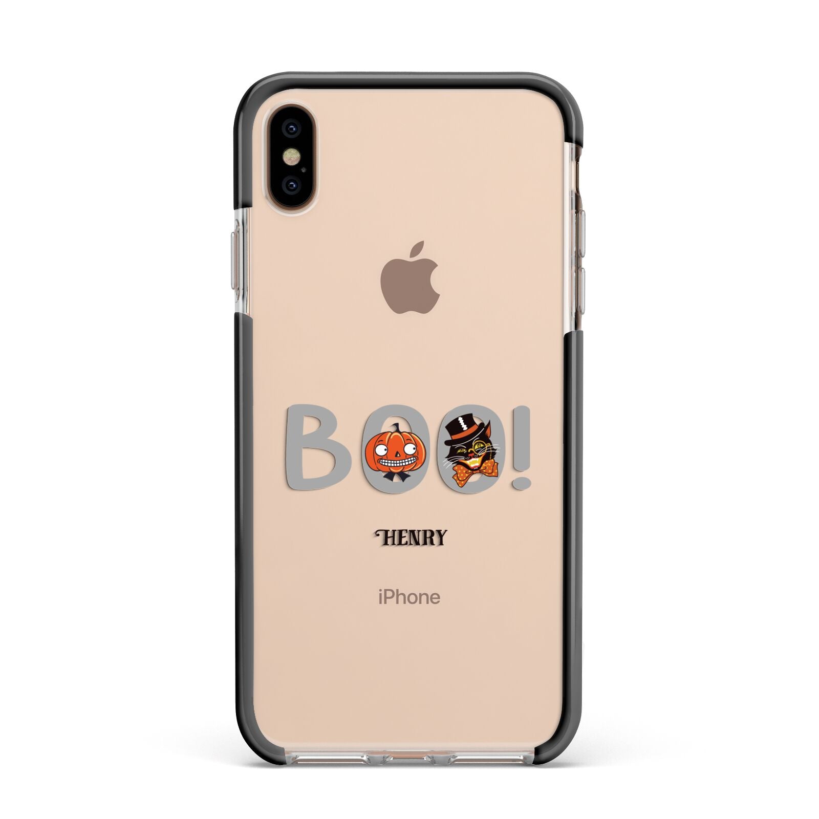Boo Personalised Apple iPhone Xs Max Impact Case Black Edge on Gold Phone