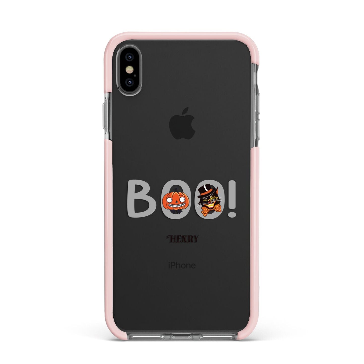 Boo Personalised Apple iPhone Xs Max Impact Case Pink Edge on Black Phone