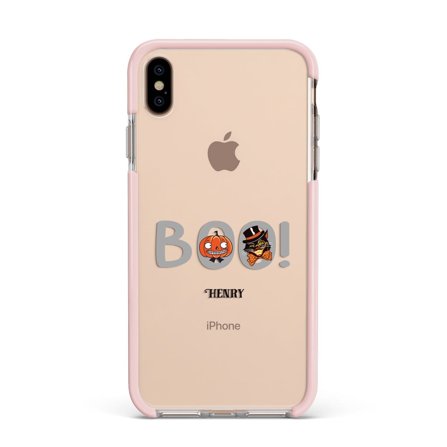Boo Personalised Apple iPhone Xs Max Impact Case Pink Edge on Gold Phone