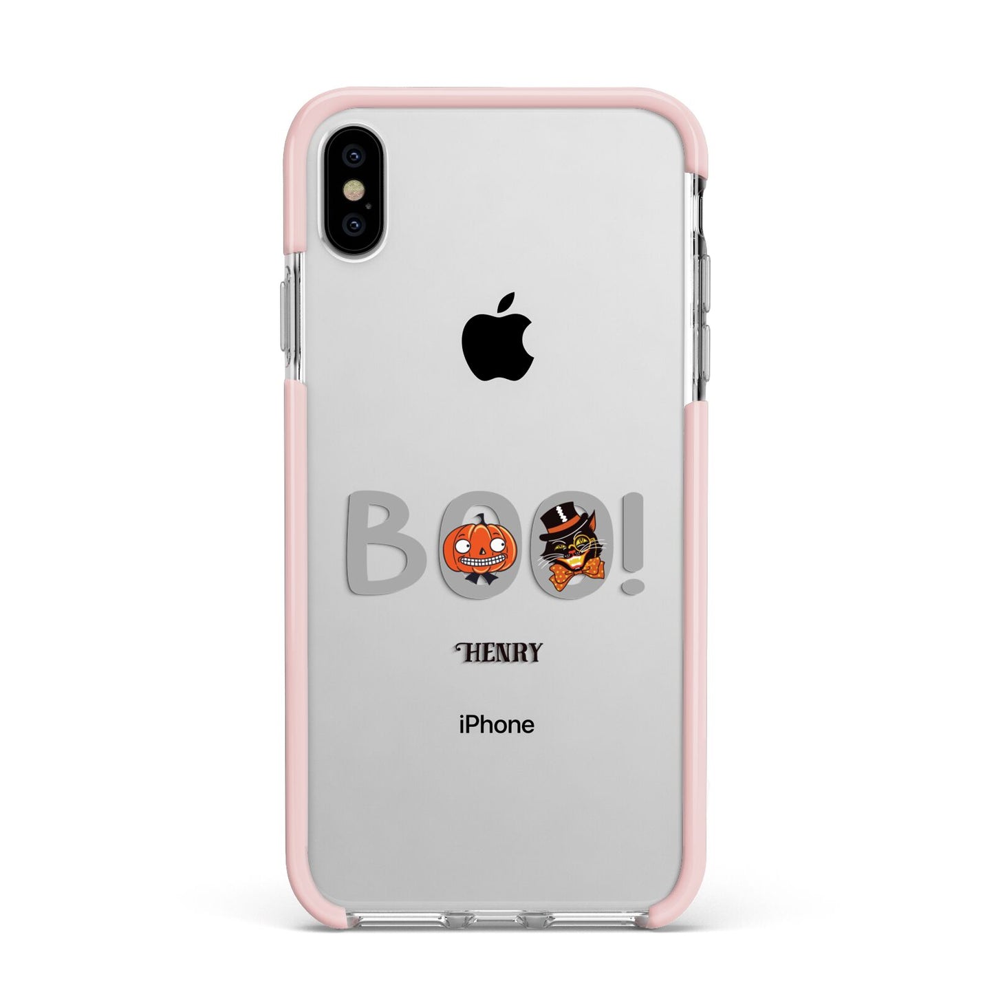 Boo Personalised Apple iPhone Xs Max Impact Case Pink Edge on Silver Phone