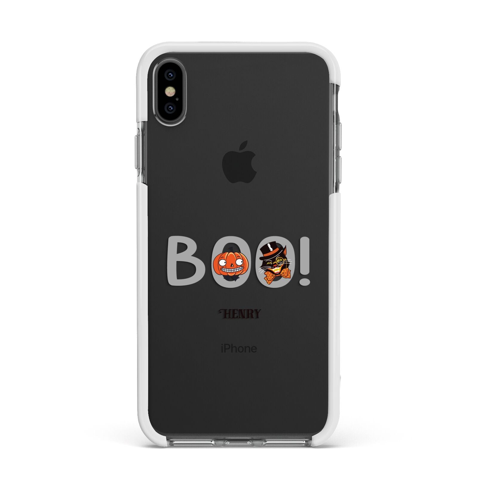 Boo Personalised Apple iPhone Xs Max Impact Case White Edge on Black Phone