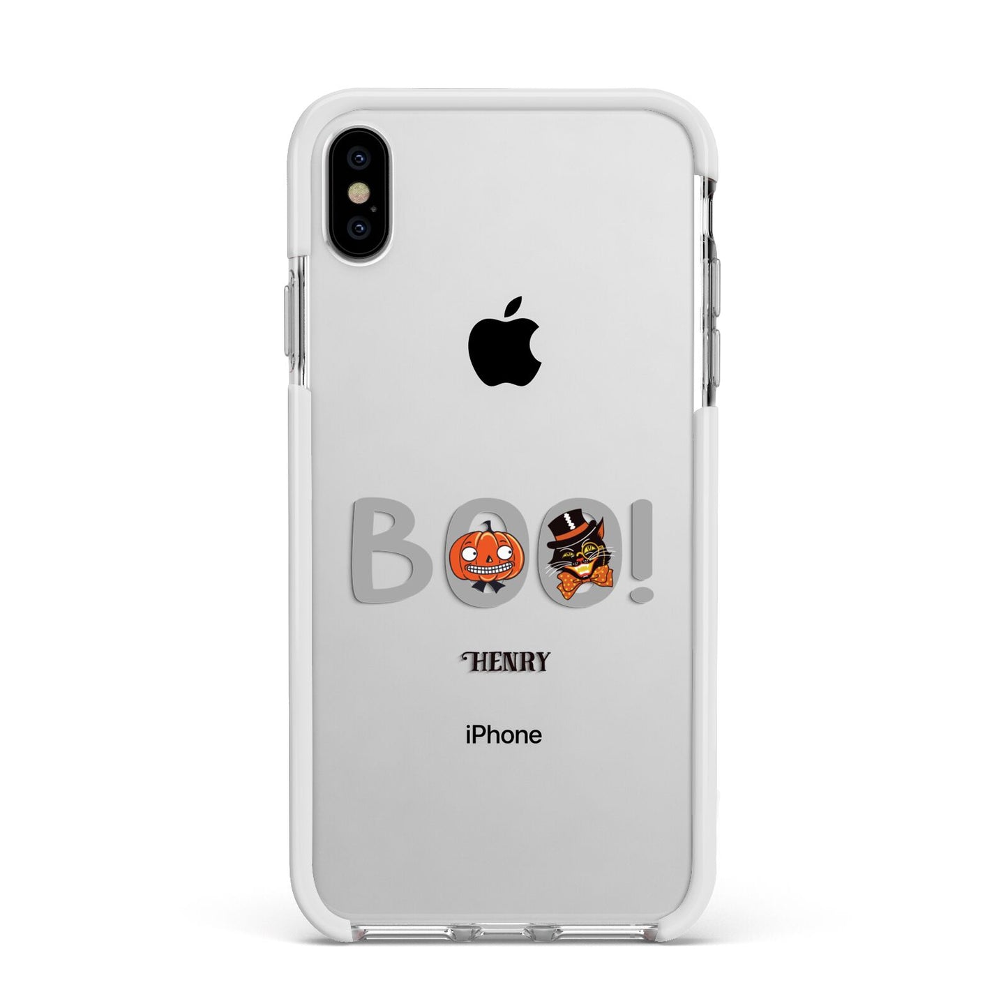 Boo Personalised Apple iPhone Xs Max Impact Case White Edge on Silver Phone