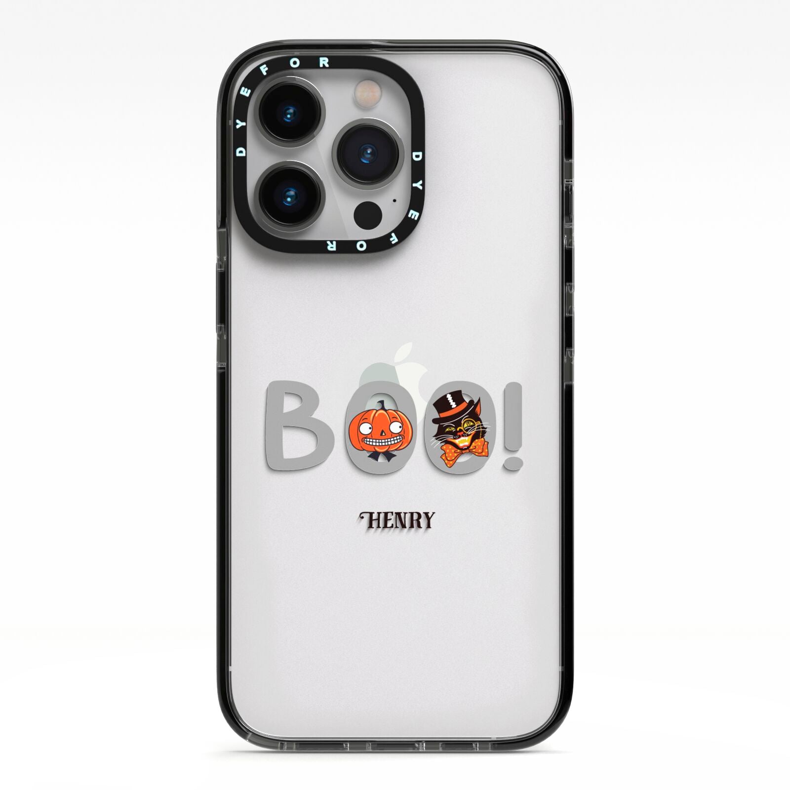 Boo Personalised iPhone 13 Pro Black Impact Case on Silver phone