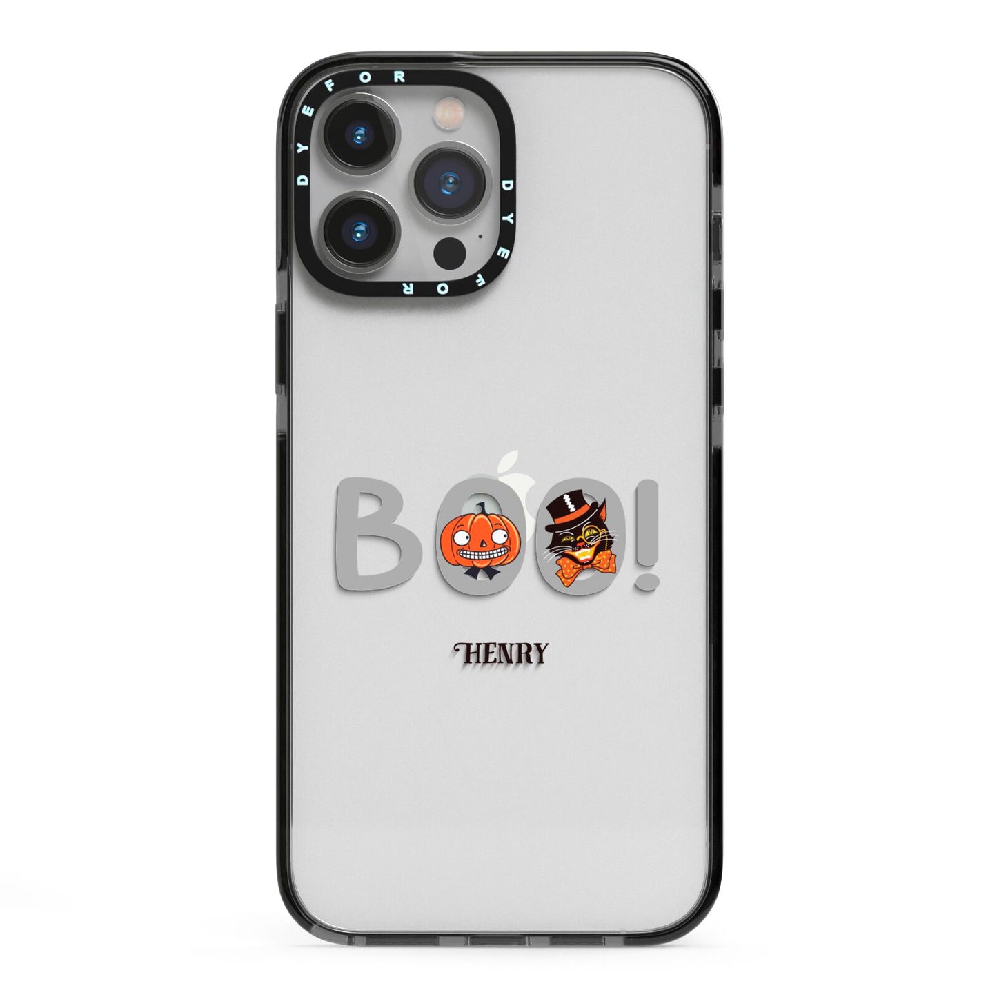 Boo Personalised iPhone 13 Pro Max Black Impact Case on Silver phone