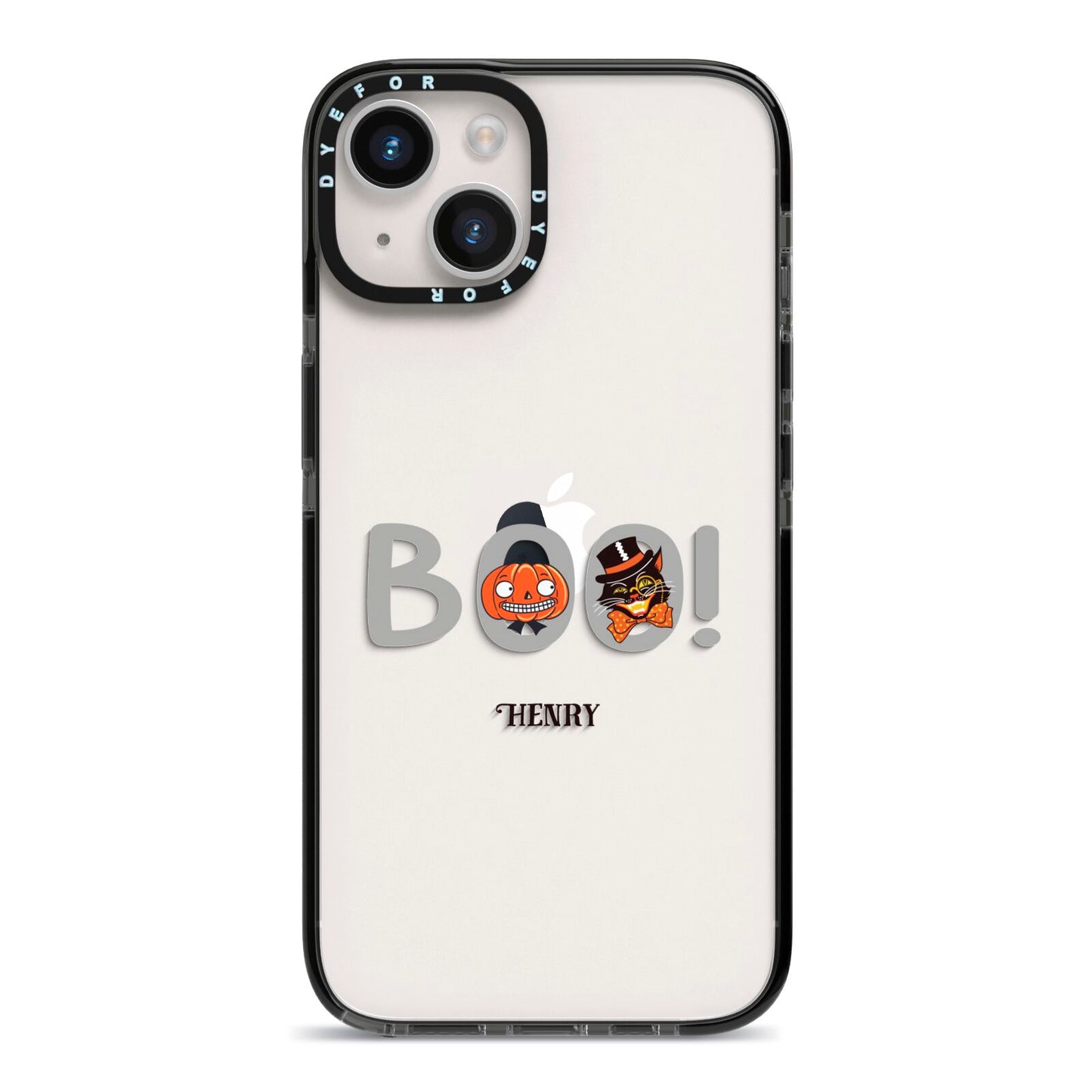 Boo Personalised iPhone 14 Black Impact Case on Silver phone