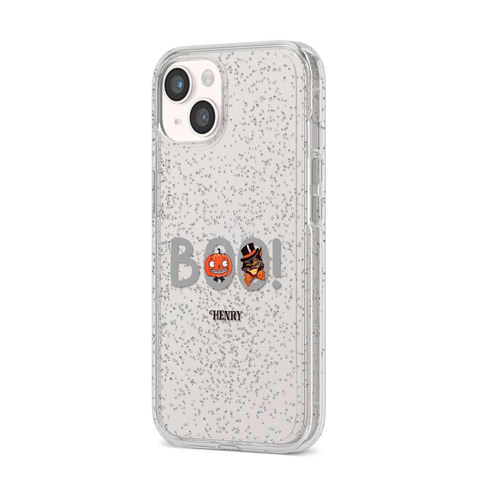 Boo Personalised iPhone 14 Glitter Tough Case Starlight Angled Image