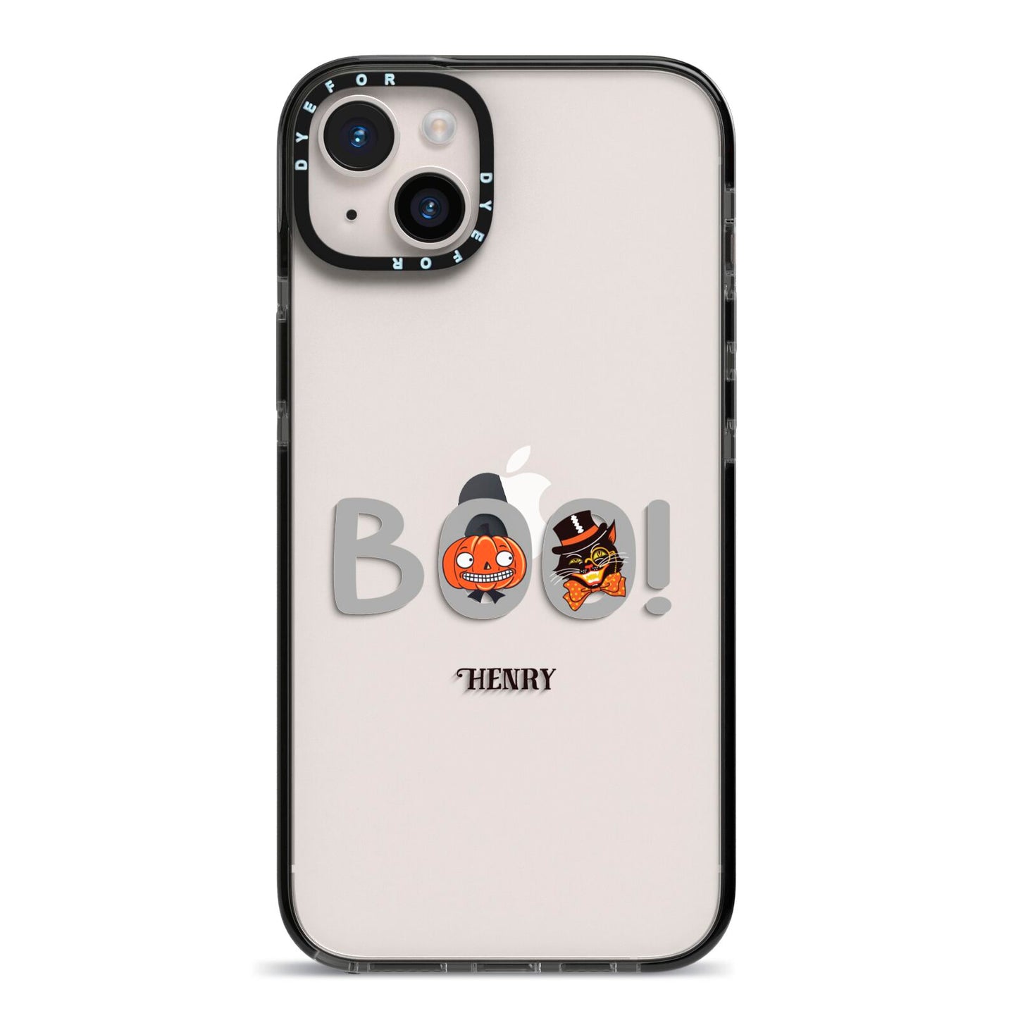 Boo Personalised iPhone 14 Plus Black Impact Case on Silver phone