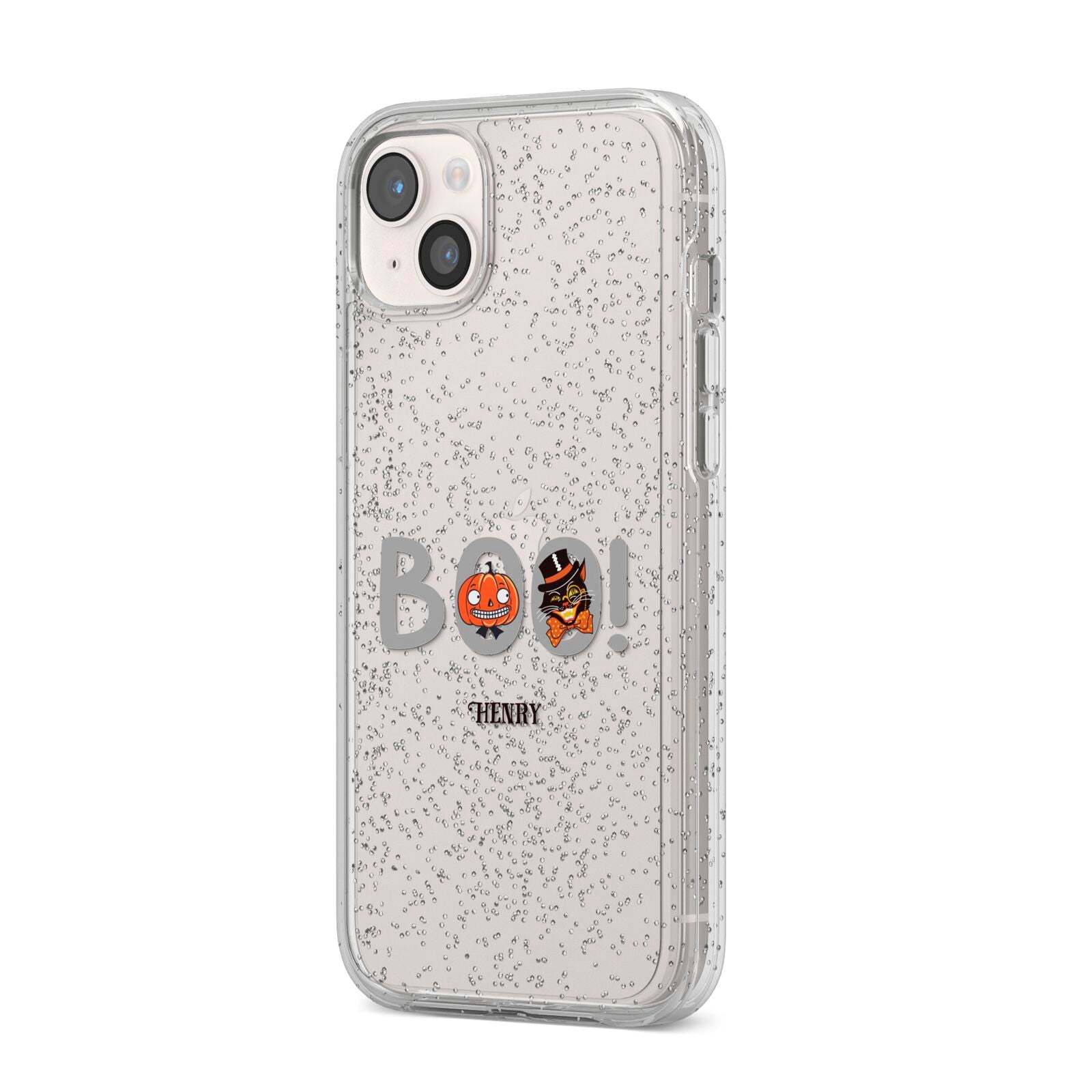 Boo Personalised iPhone 14 Plus Glitter Tough Case Starlight Angled Image