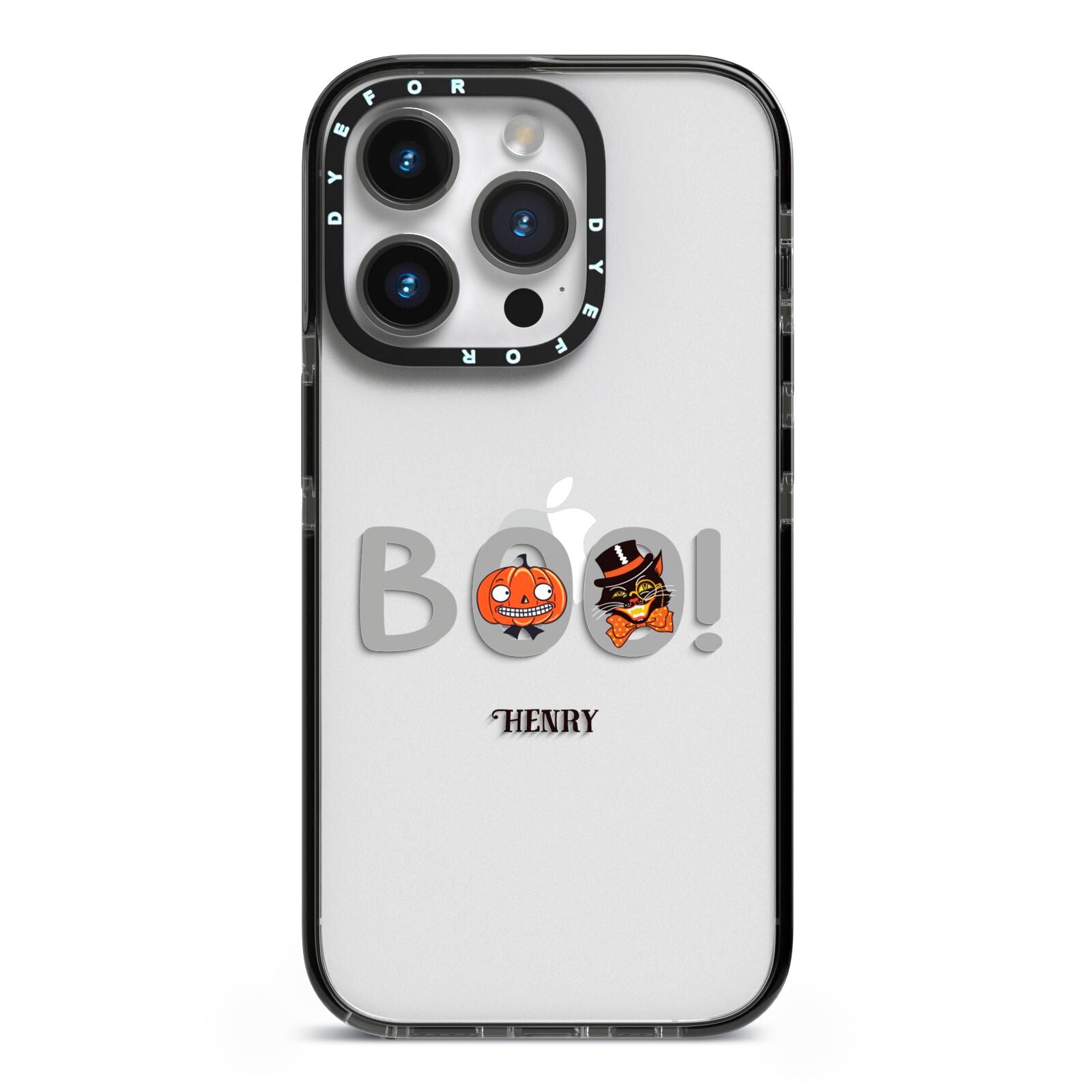 Boo Personalised iPhone 14 Pro Black Impact Case on Silver phone