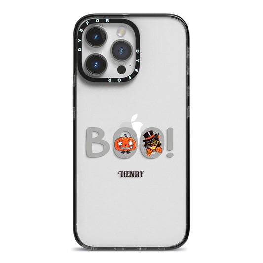 Boo Personalised iPhone 14 Pro Max Black Impact Case on Silver phone